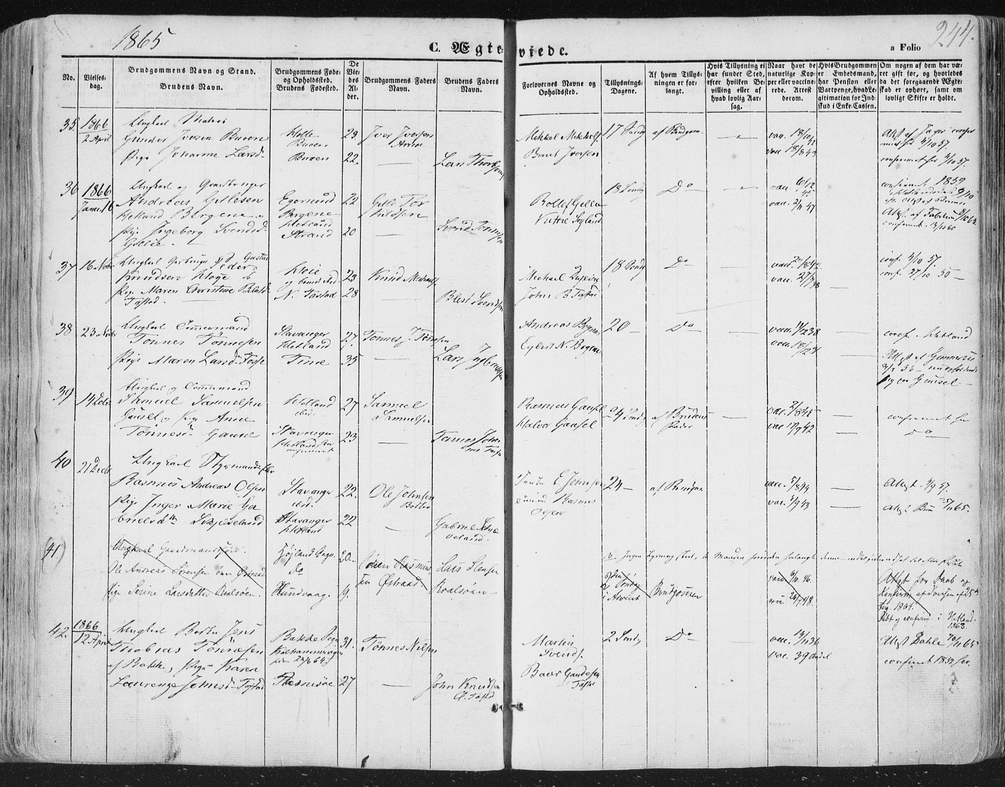 Hetland sokneprestkontor, AV/SAST-A-101826/30/30BA/L0002: Parish register (official) no. A 2, 1849-1869, p. 244