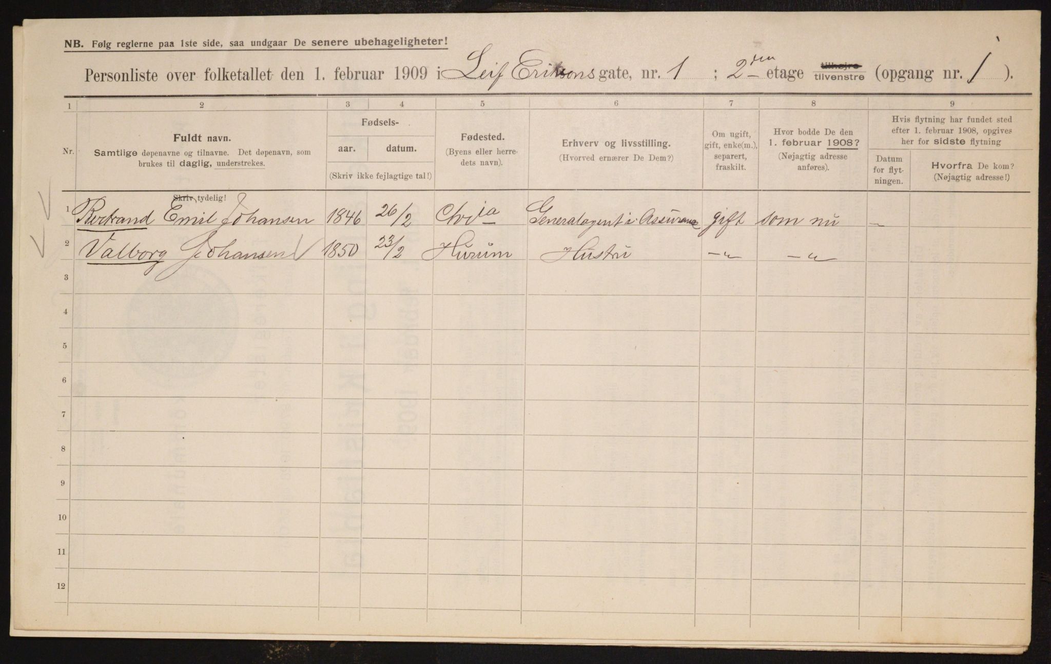 OBA, Municipal Census 1909 for Kristiania, 1909, p. 52409