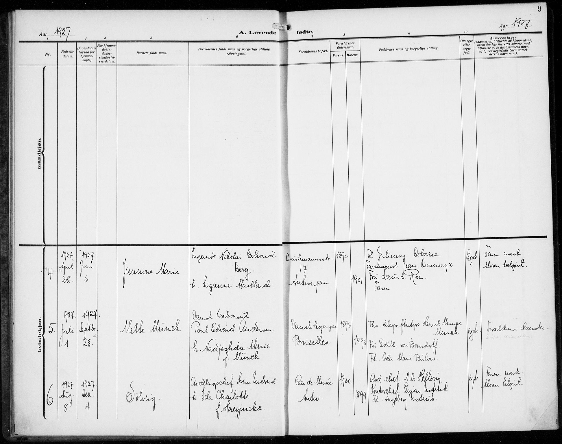 Den norske sjømannsmisjon i utlandet/Antwerpen, SAB/SAB/PA-0105/H/Ha/L0003: Parish register (official) no. A 3, 1914-1930, p. 9