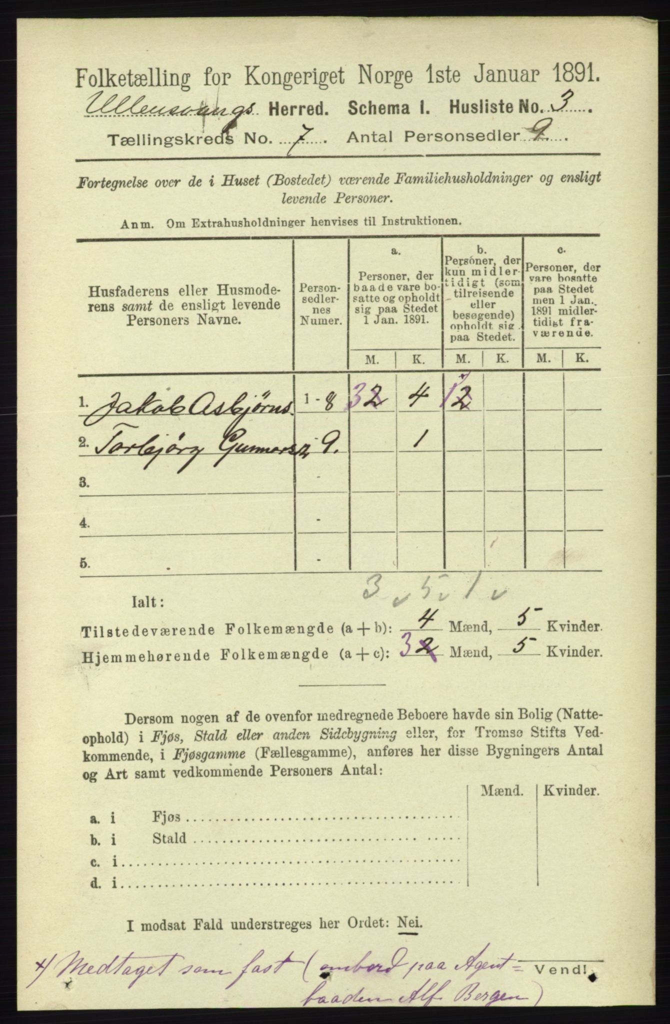 RA, 1891 census for 1230 Ullensvang, 1891, p. 2305