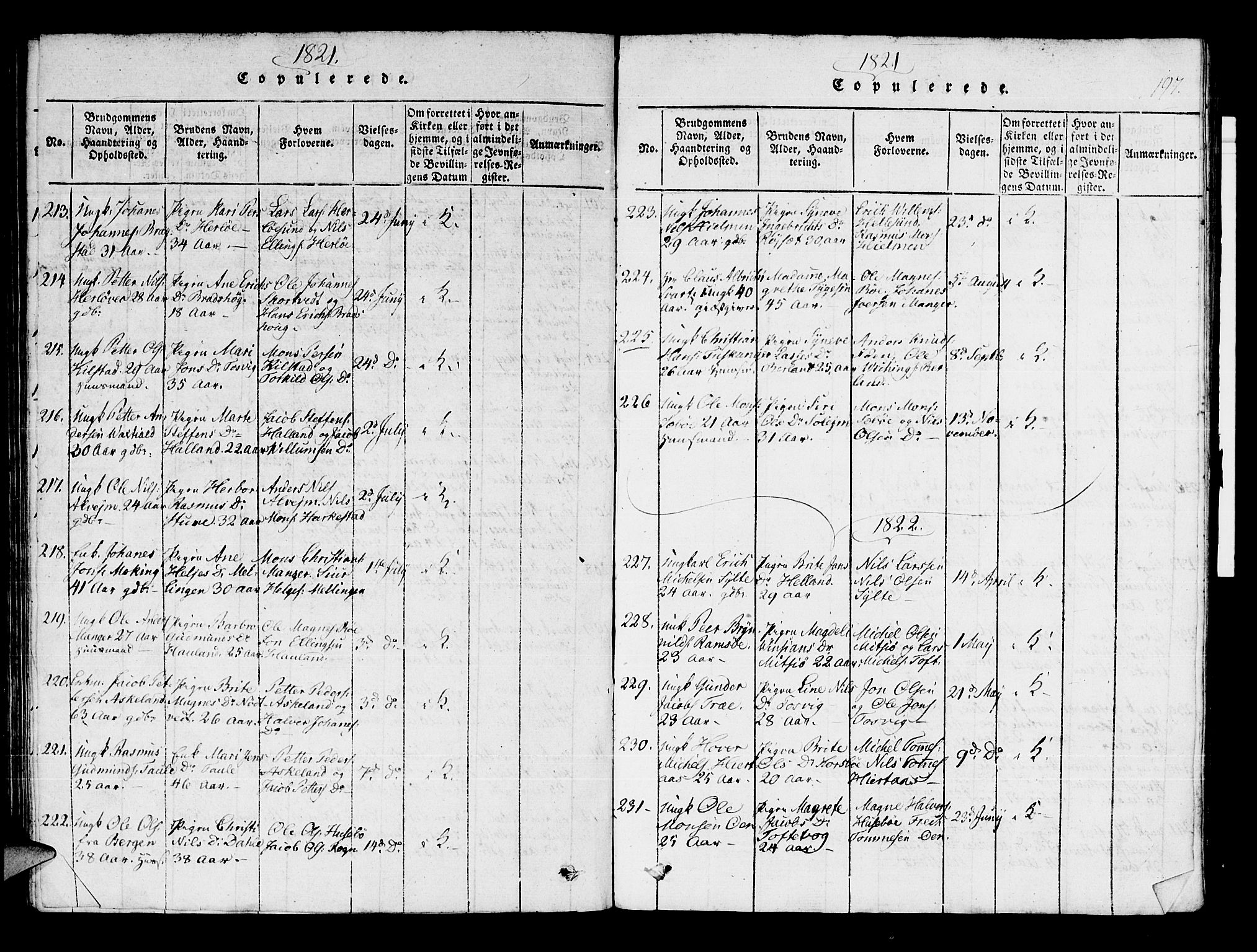 Manger sokneprestembete, SAB/A-76801/H/Haa: Parish register (official) no. A 3, 1816-1824, p. 197