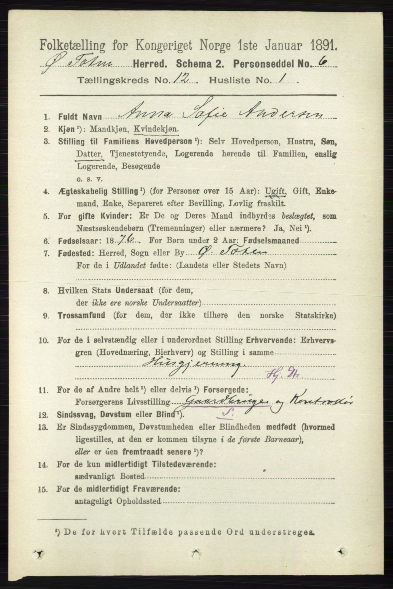 RA, 1891 census for 0528 Østre Toten, 1891, p. 7771