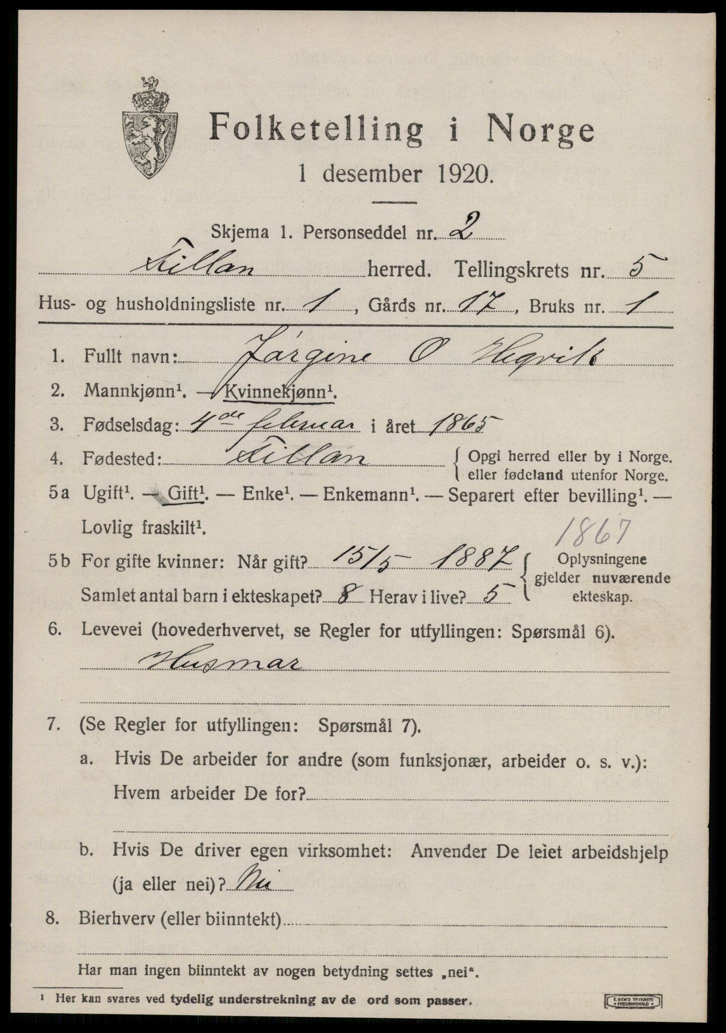 SAT, 1920 census for Fillan, 1920, p. 2346