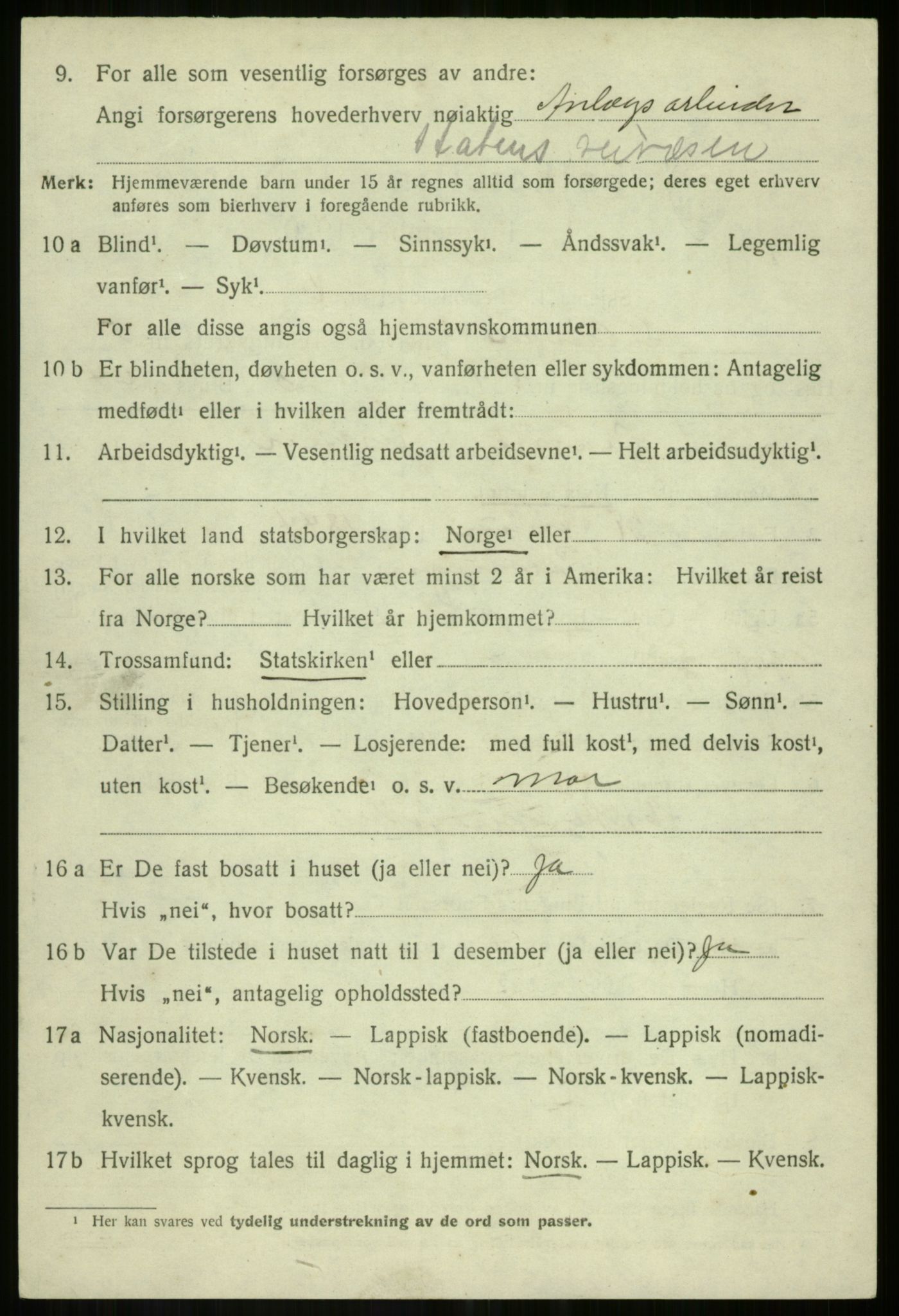 SATØ, 1920 census for Salangen, 1920, p. 4093