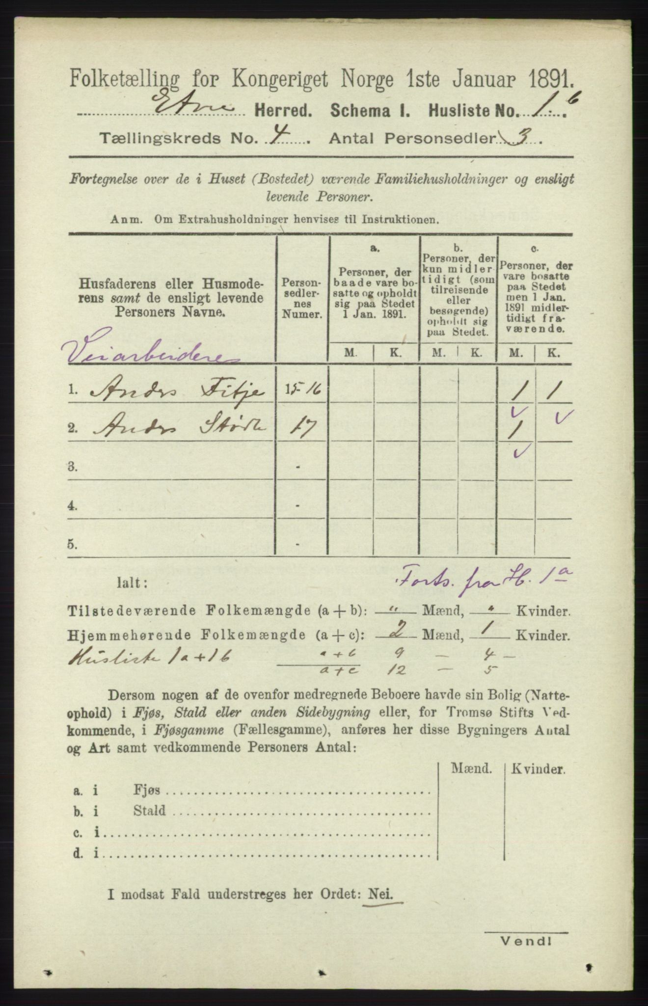 RA, 1891 census for 1211 Etne, 1891, p. 830