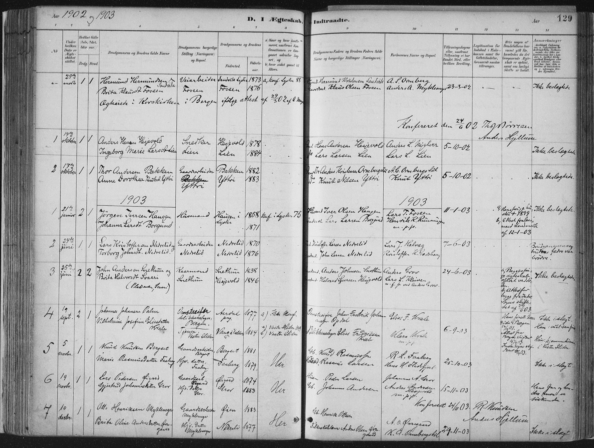 Jostedal sokneprestembete, SAB/A-80601/H/Haa/Haab/L0001: Parish register (official) no. B 1, 1887-1914, p. 129