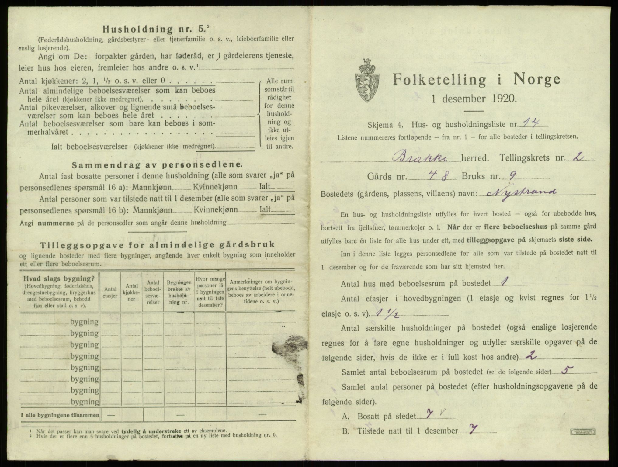 SAB, 1920 census for Brekke, 1920, p. 92