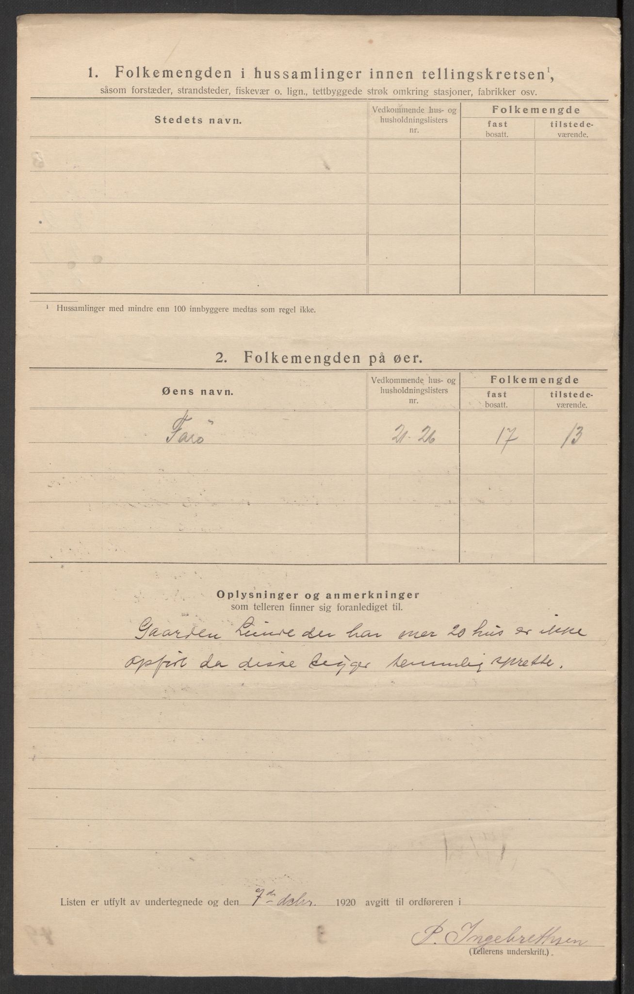 SAK, 1920 census for Lista, 1920, p. 11