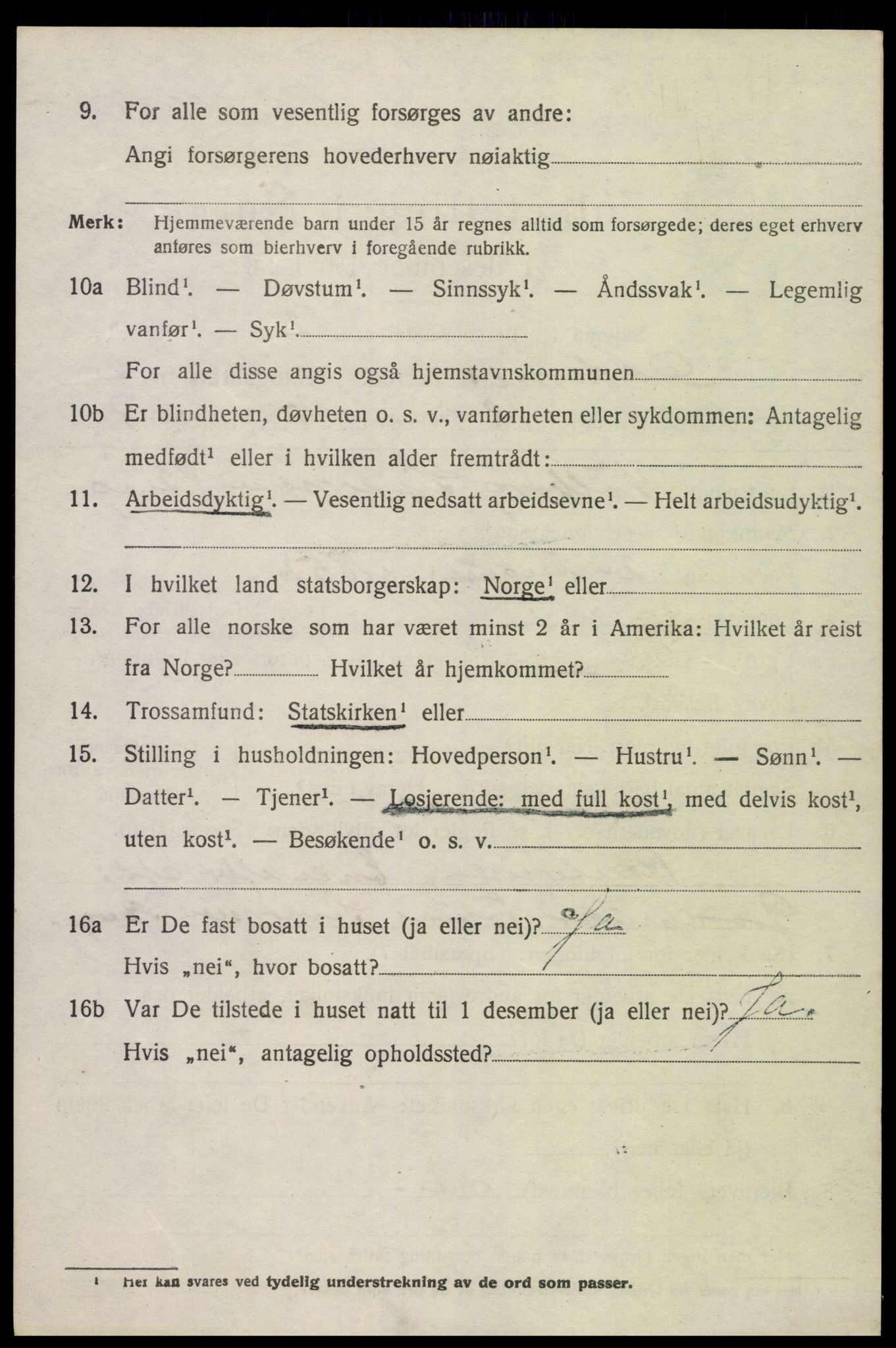 SAK, 1920 census for Oddernes, 1920, p. 3042