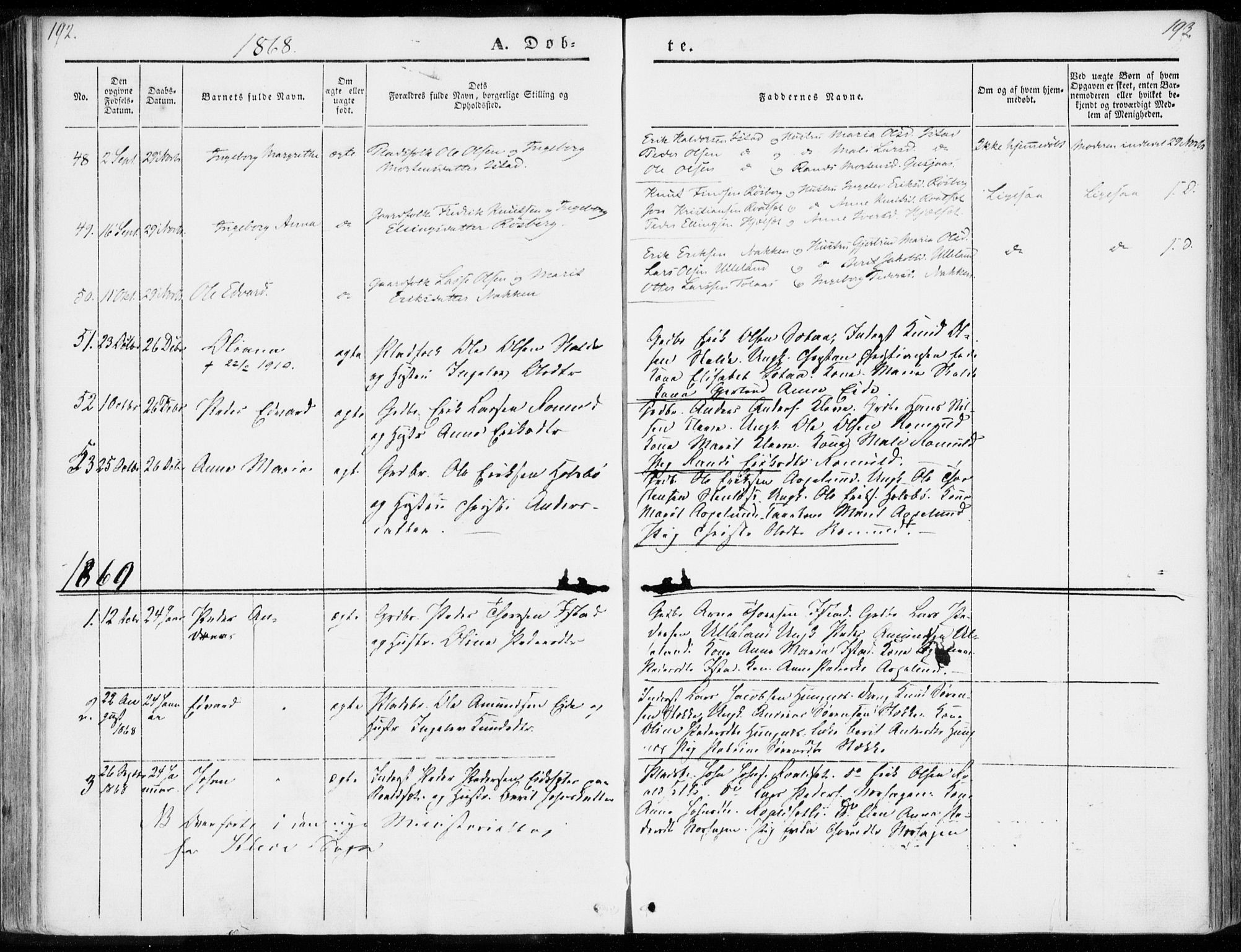 Ministerialprotokoller, klokkerbøker og fødselsregistre - Møre og Romsdal, AV/SAT-A-1454/557/L0680: Parish register (official) no. 557A02, 1843-1869, p. 192-193