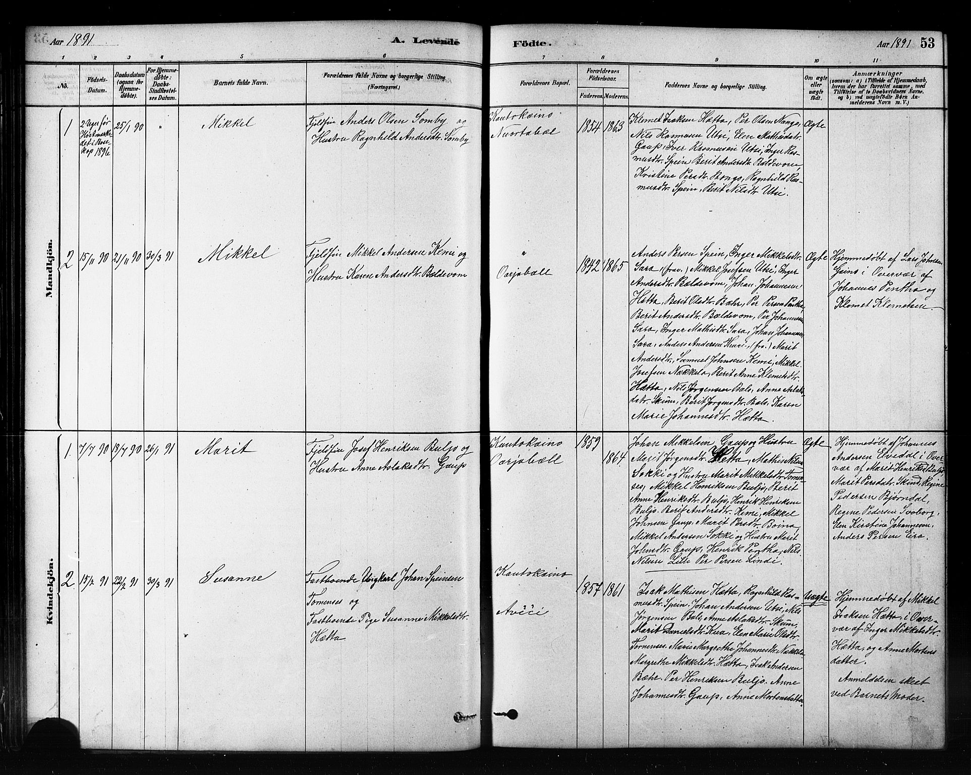Kautokeino sokneprestembete, SATØ/S-1340/H/Hb/L0002.klokk: Parish register (copy) no. 2, 1877-1896, p. 53