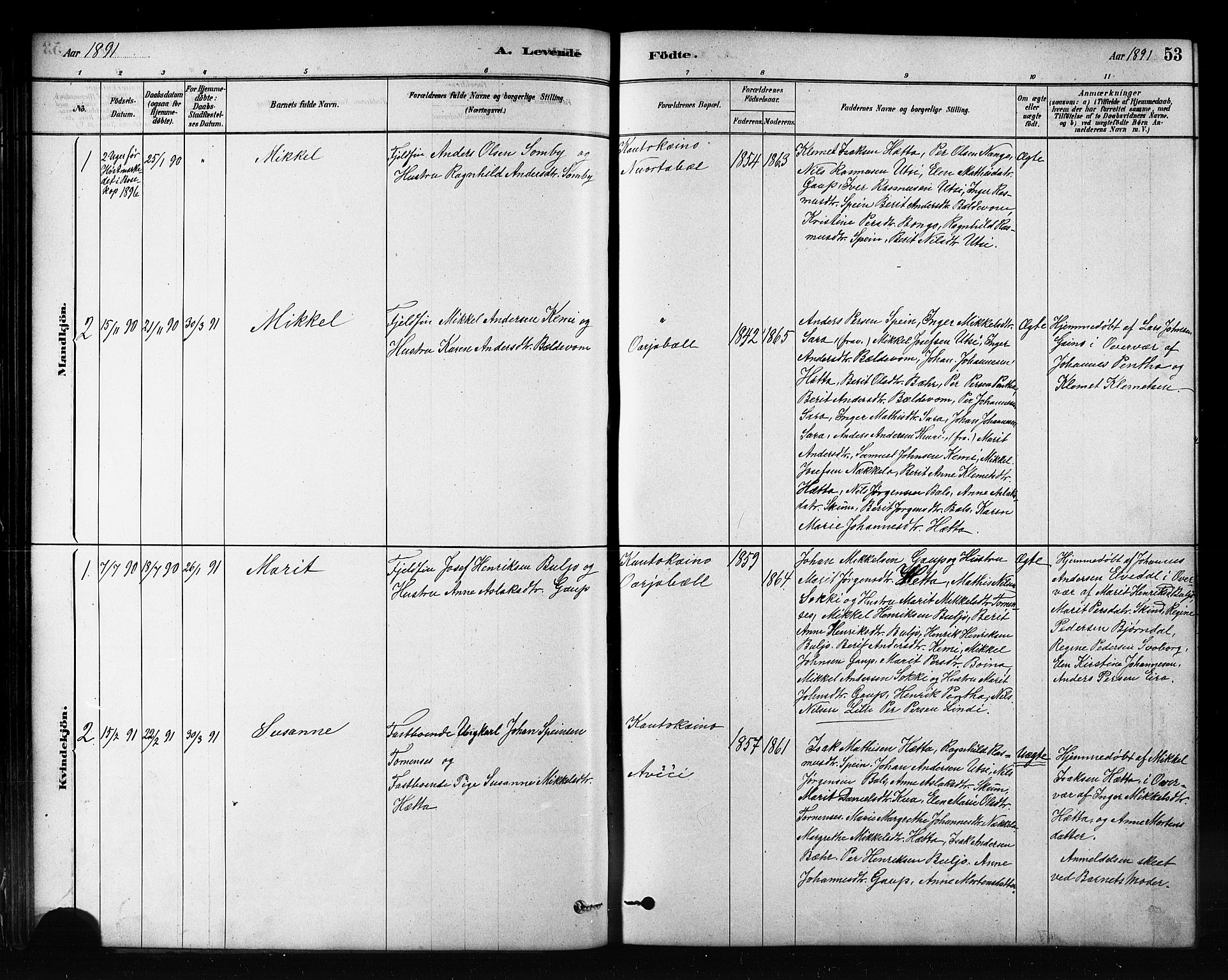 Kautokeino sokneprestembete, AV/SATØ-S-1340/H/Hb/L0002.klokk: Parish register (copy) no. 2, 1877-1896, p. 53