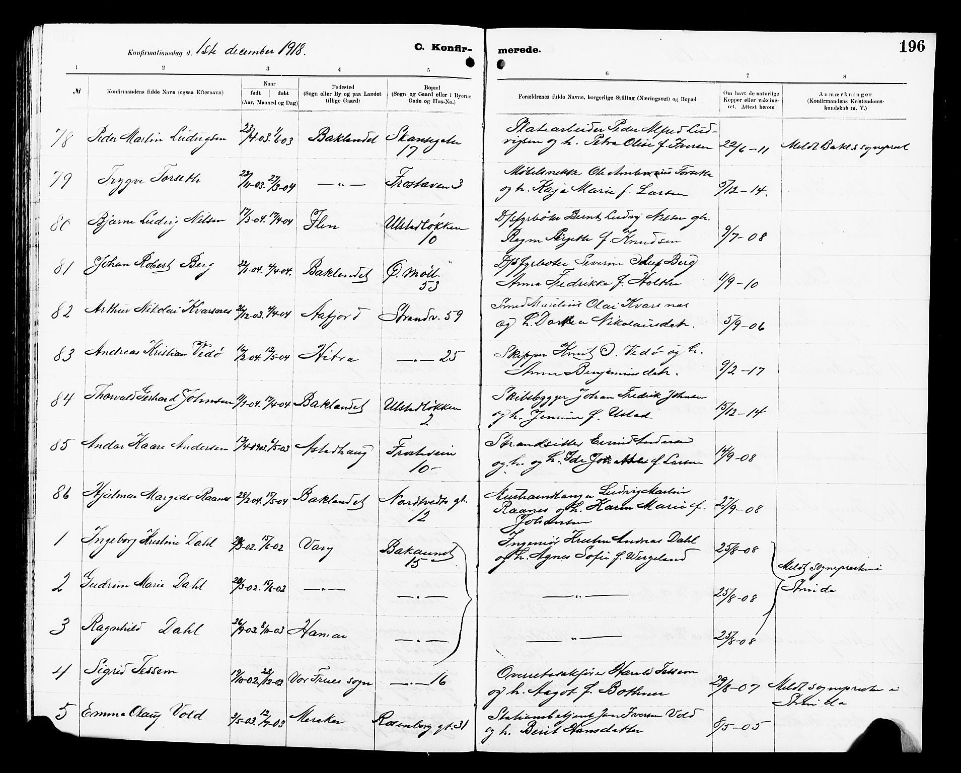 Ministerialprotokoller, klokkerbøker og fødselsregistre - Sør-Trøndelag, AV/SAT-A-1456/605/L0256: Parish register (copy) no. 605C03, 1916-1920, p. 196