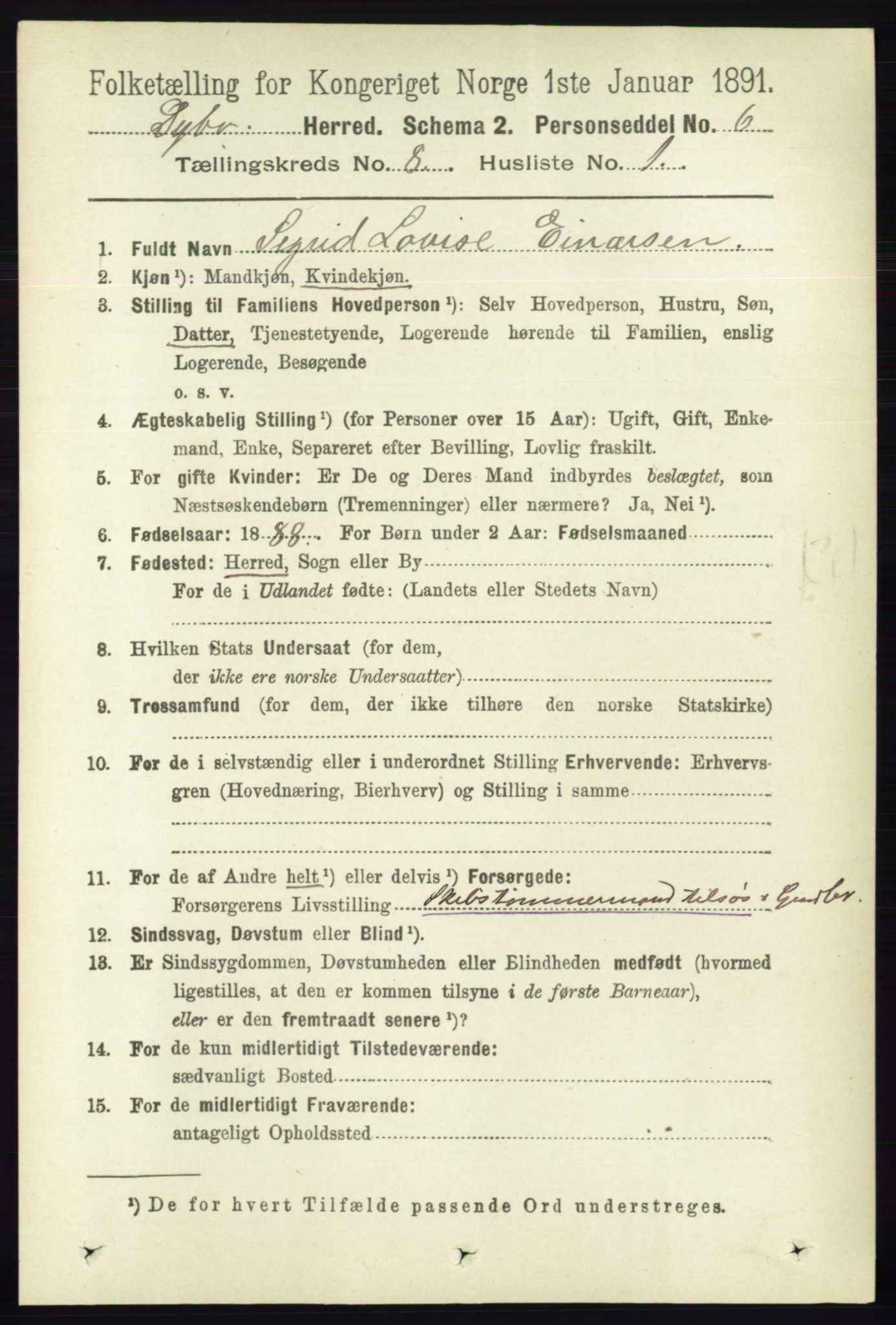 RA, 1891 census for 0915 Dypvåg, 1891, p. 2730