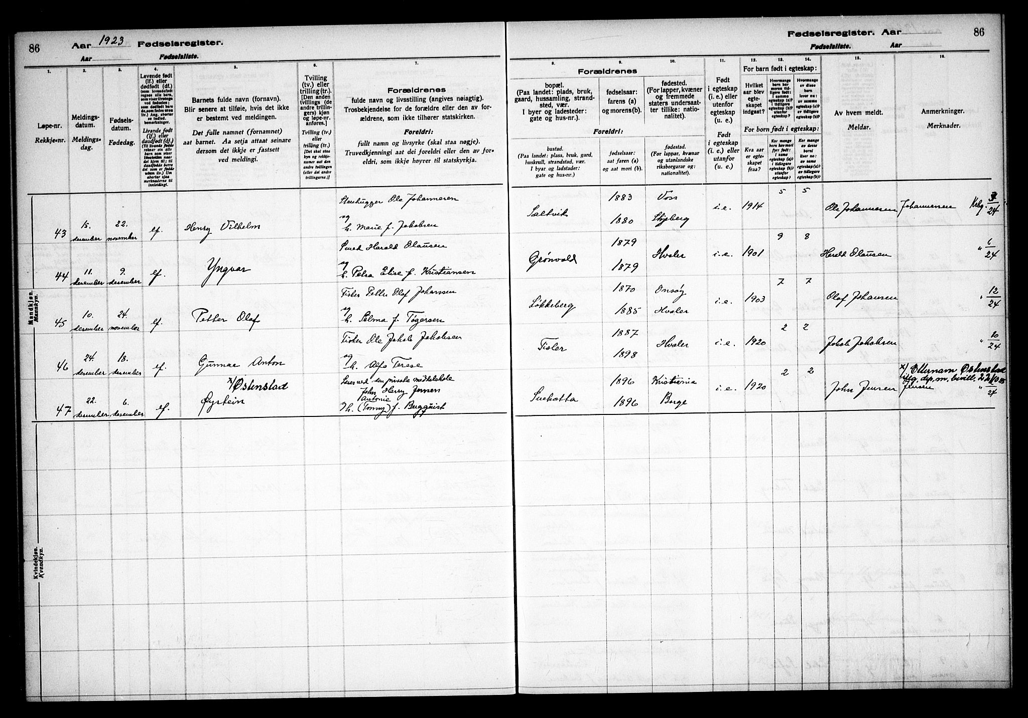 Hvaler prestekontor Kirkebøker, AV/SAO-A-2001/J/Ja/L0001: Birth register no. I 1, 1916-1938, p. 86