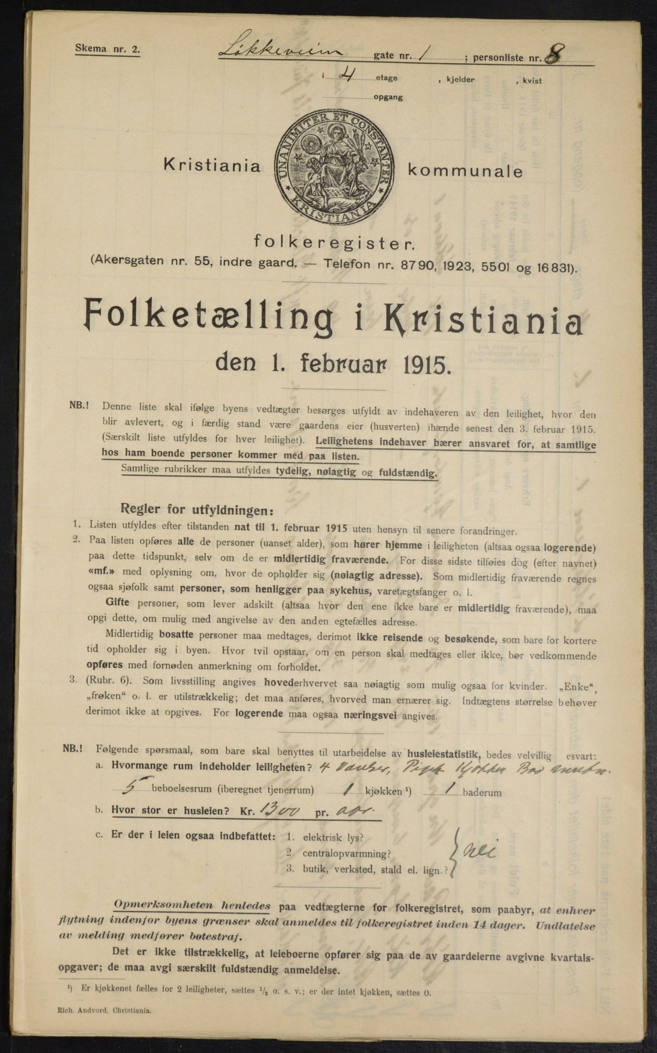 OBA, Municipal Census 1915 for Kristiania, 1915, p. 58009