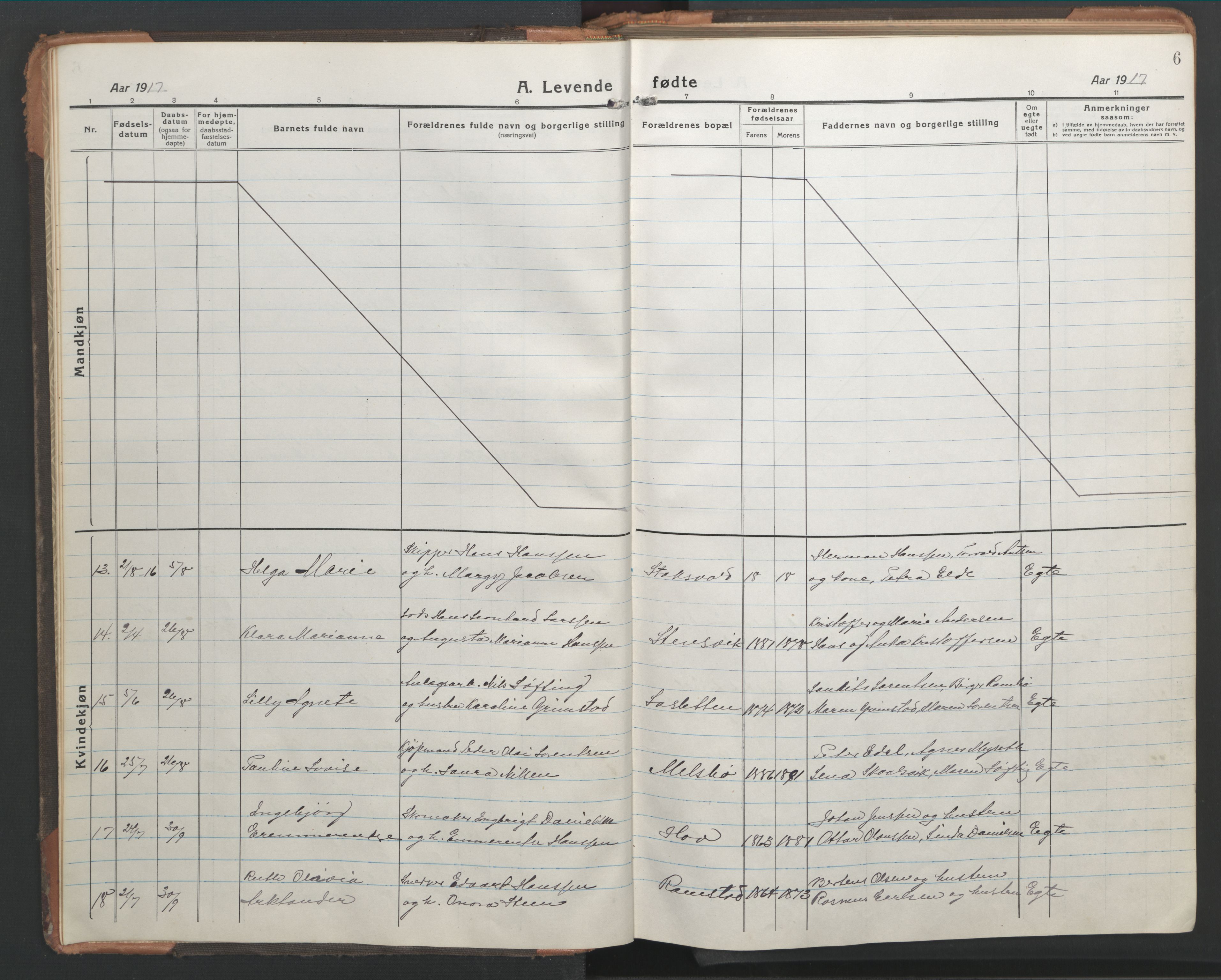 Ministerialprotokoller, klokkerbøker og fødselsregistre - Nordland, AV/SAT-A-1459/865/L0933: Parish register (copy) no. 865C05, 1917-1947, p. 6