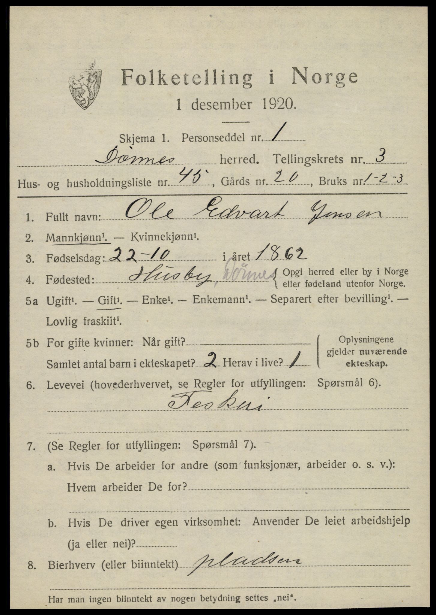 SAT, 1920 census for Dønnes, 1920, p. 2146