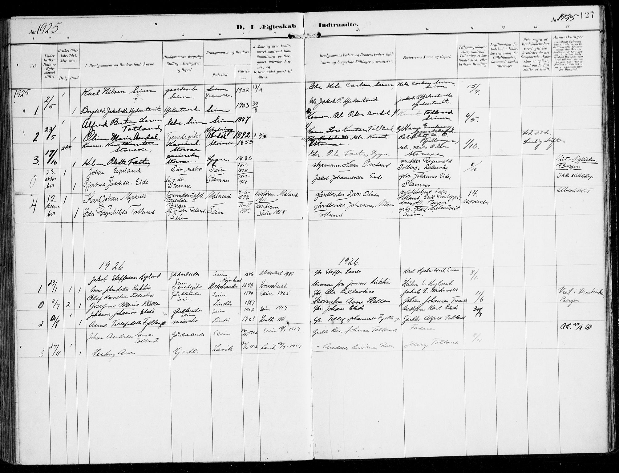 Alversund Sokneprestembete, AV/SAB-A-73901/H/Ha/Haa/Haad/L0004: Parish register (official) no. D 4, 1898-1926, p. 127