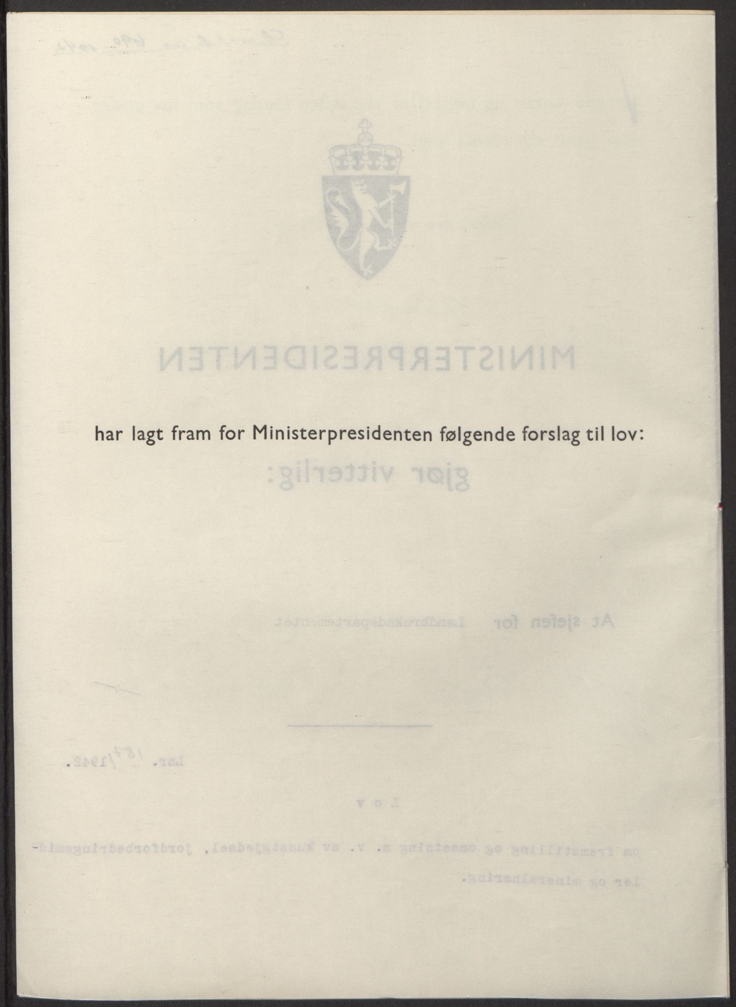 NS-administrasjonen 1940-1945 (Statsrådsekretariatet, de kommisariske statsråder mm), AV/RA-S-4279/D/Db/L0098: Lover II, 1942, p. 354