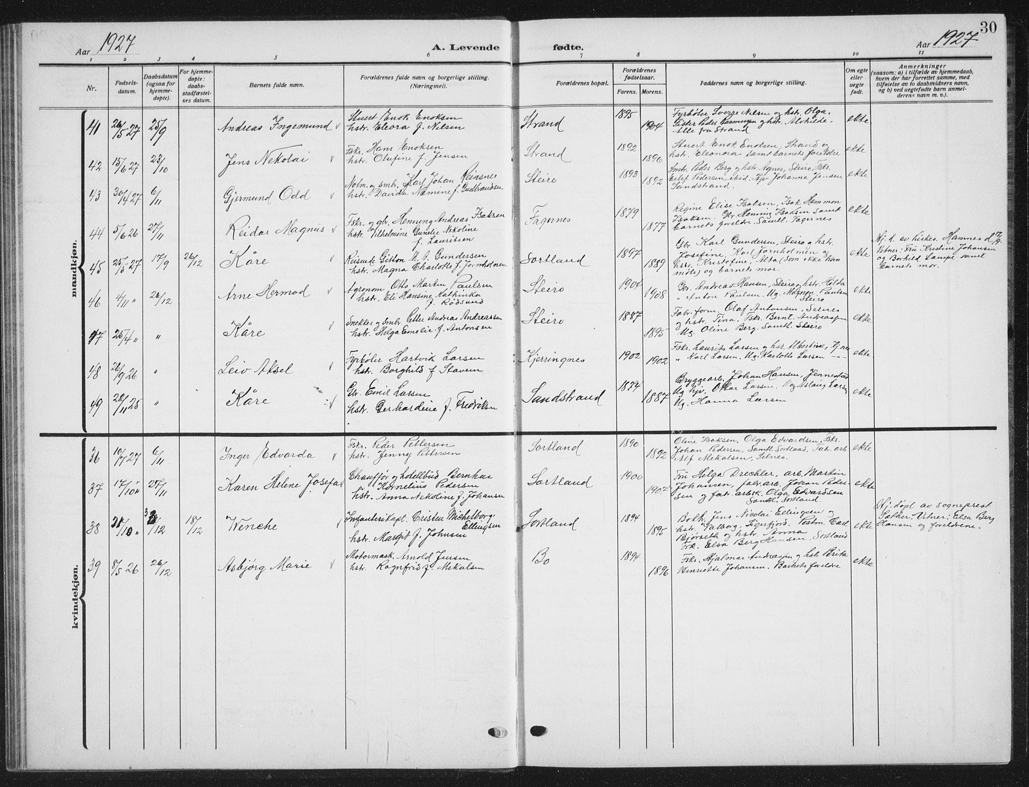 Ministerialprotokoller, klokkerbøker og fødselsregistre - Nordland, AV/SAT-A-1459/895/L1384: Parish register (copy) no. 895C06, 1922-1941, p. 30