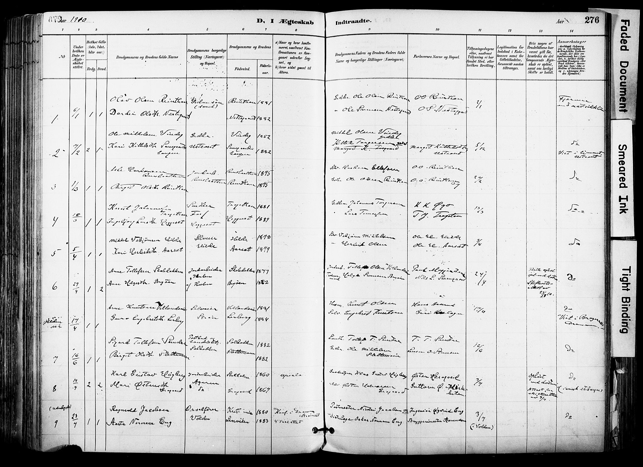 Hol kirkebøker, AV/SAKO-A-227/F/Fa/L0003: Parish register (official) no. I 3, 1887-1918, p. 276