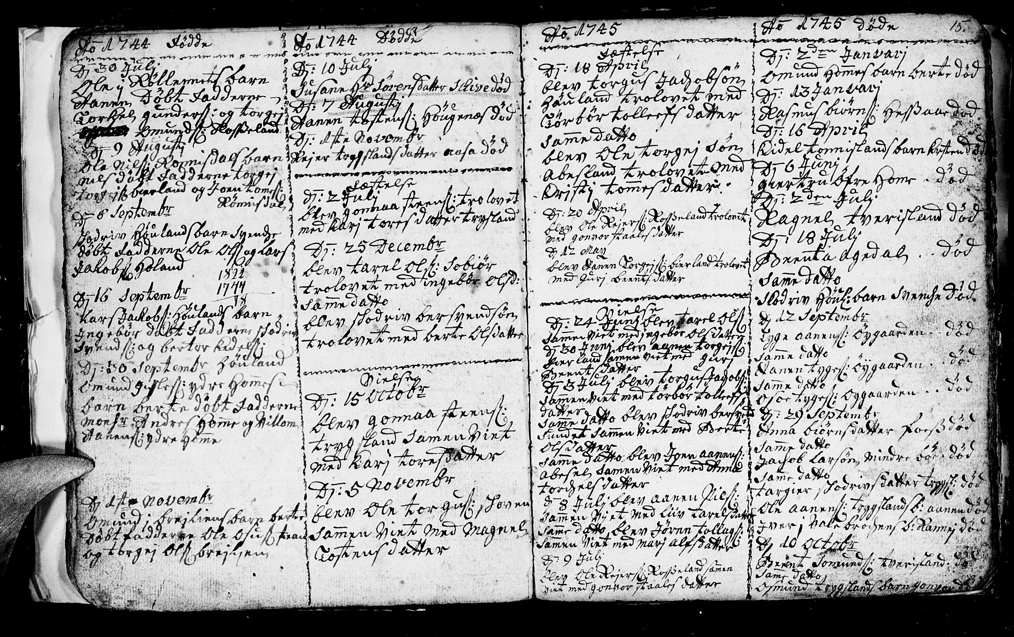 Bjelland sokneprestkontor, AV/SAK-1111-0005/F/Fb/Fba/L0001: Parish register (copy) no. B 1, 1727-1752, p. 15