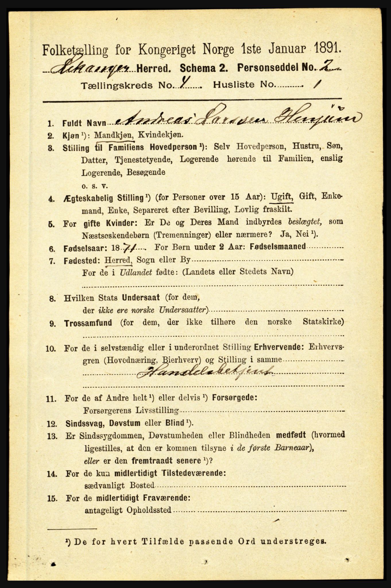 RA, 1891 census for 1419 Leikanger, 1891, p. 567