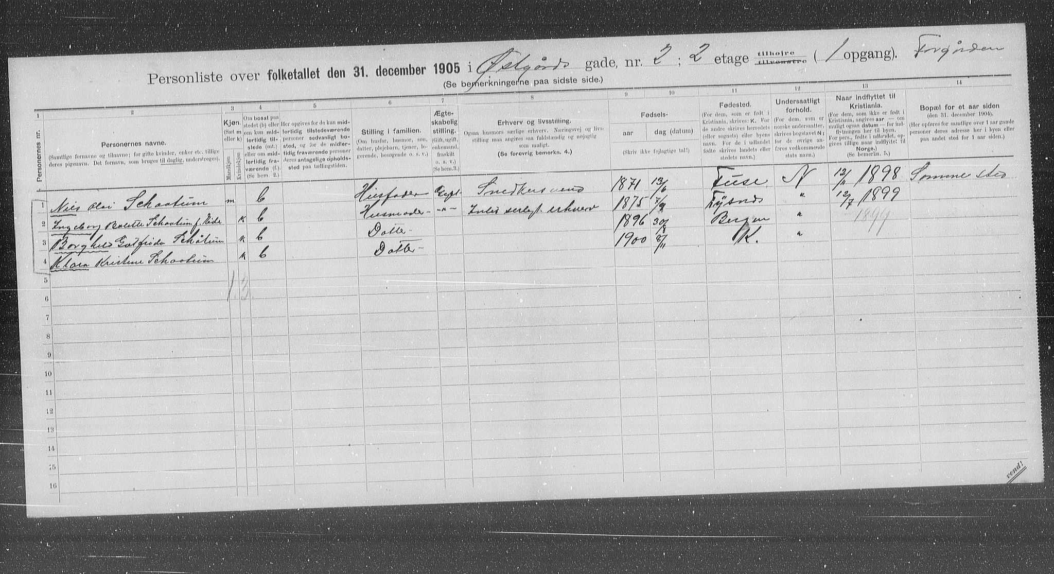 OBA, Municipal Census 1905 for Kristiania, 1905, p. 67864