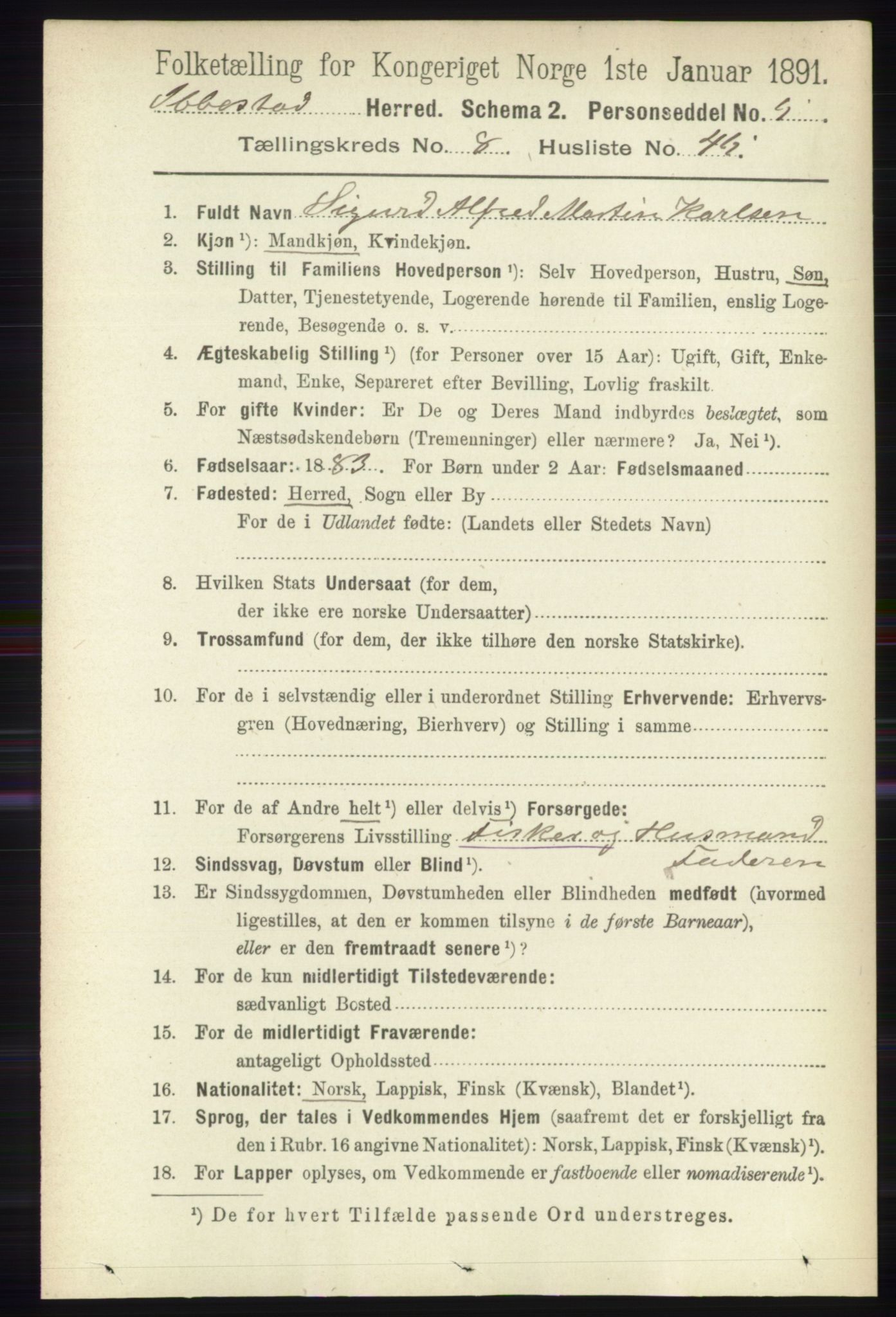 RA, 1891 census for 1917 Ibestad, 1891, p. 5499