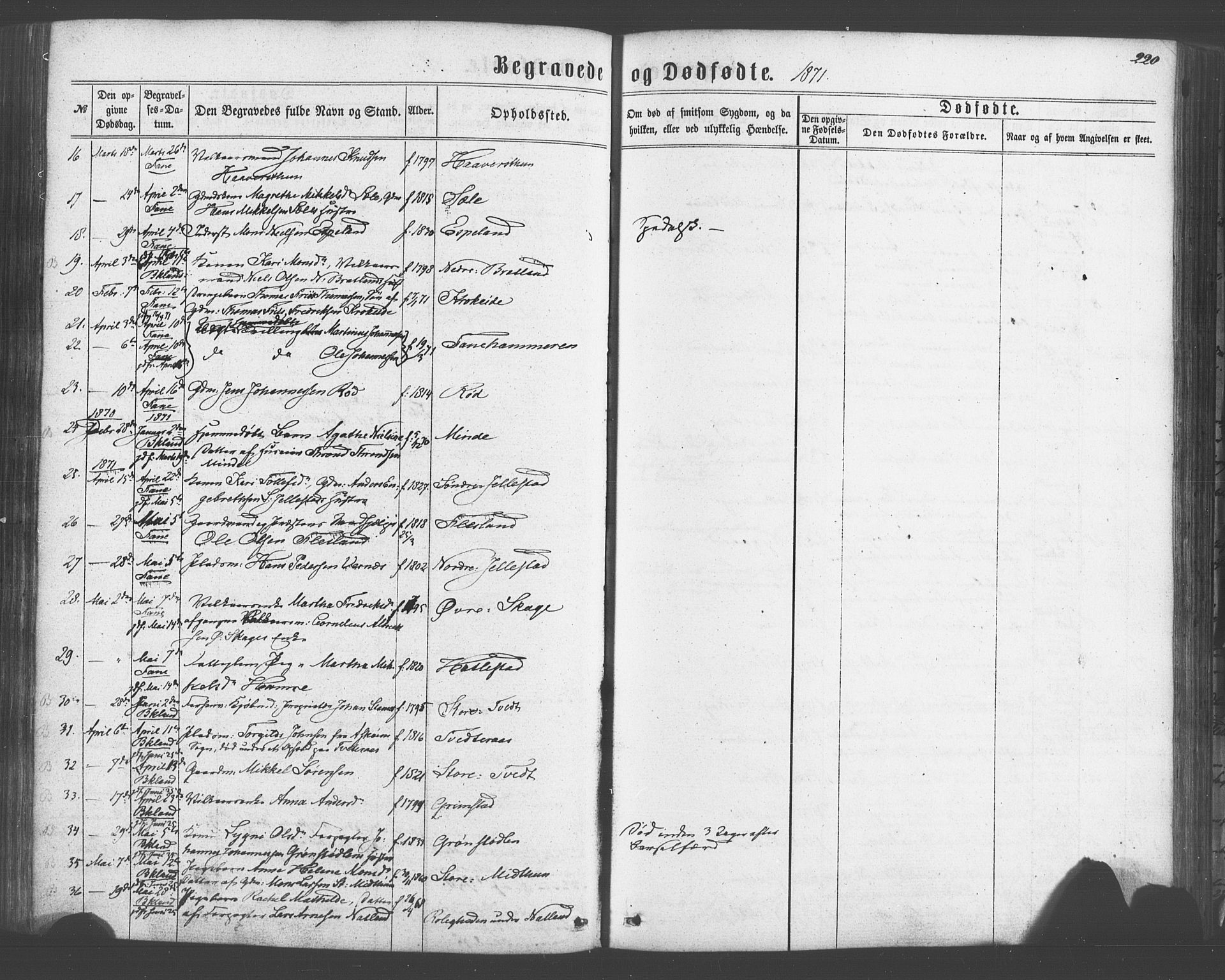 Fana Sokneprestembete, SAB/A-75101/H/Haa/Haaa/L0012: Parish register (official) no. A 12, 1862-1878, p. 220