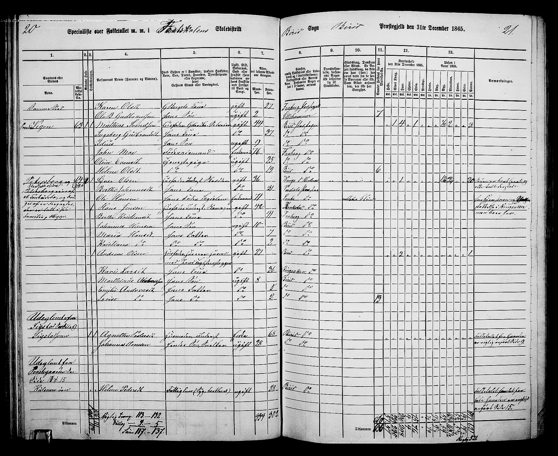 RA, 1865 census for Biri, 1865, p. 63