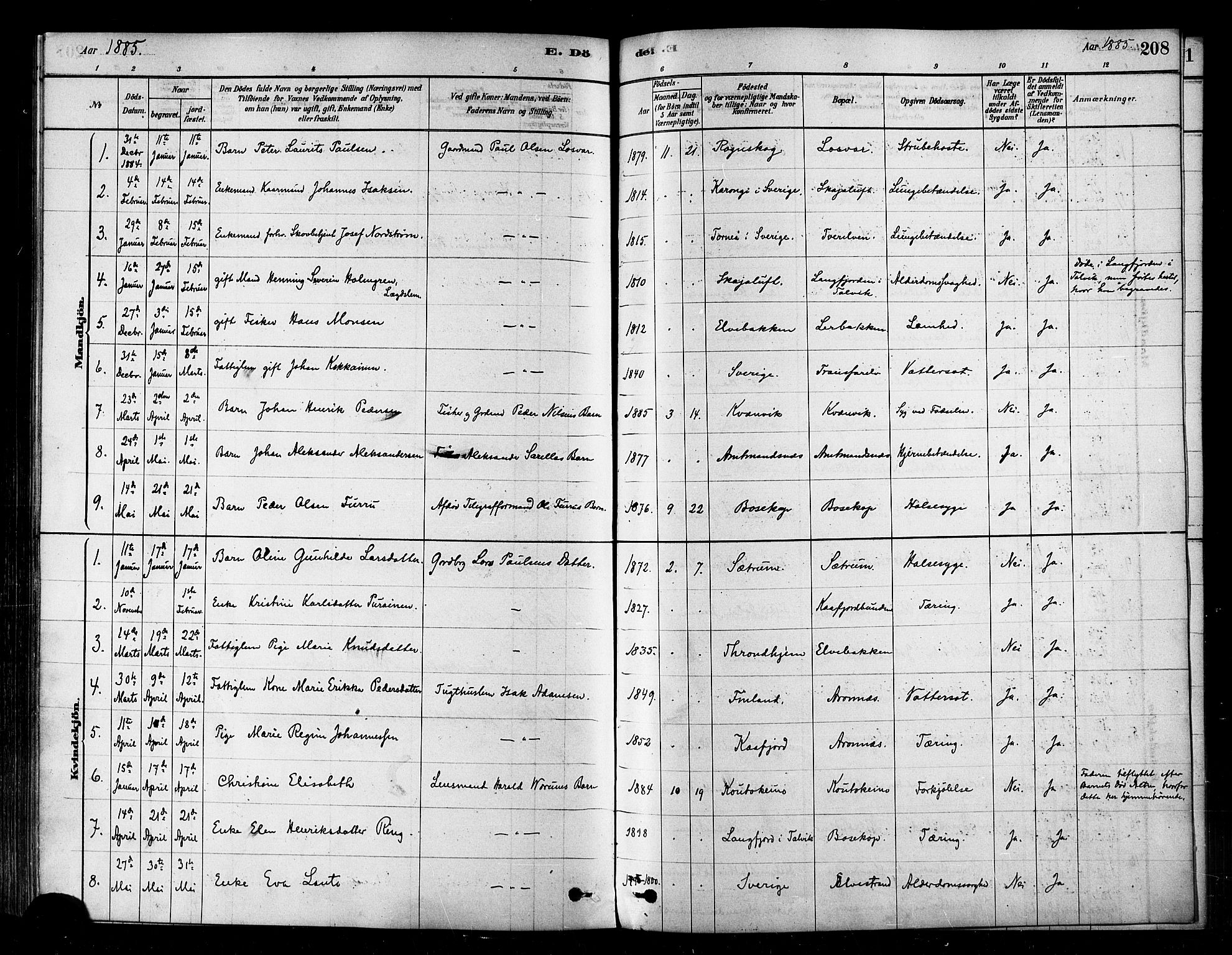 Alta sokneprestkontor, SATØ/S-1338/H/Ha/L0002.kirke: Parish register (official) no. 2, 1879-1892, p. 208