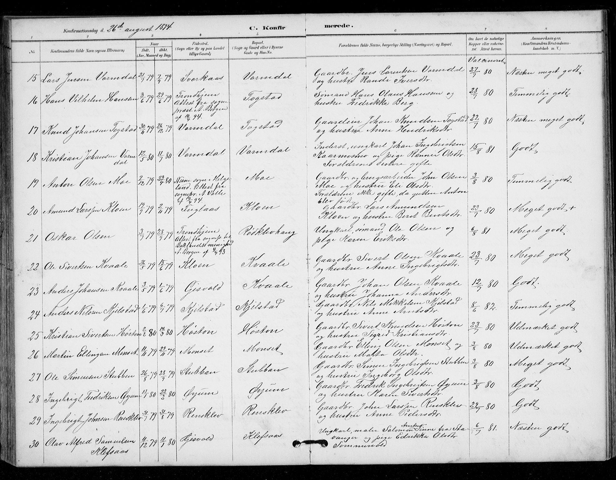 Ministerialprotokoller, klokkerbøker og fødselsregistre - Sør-Trøndelag, AV/SAT-A-1456/671/L0841: Parish register (official) no. 671A03, 1893-1915