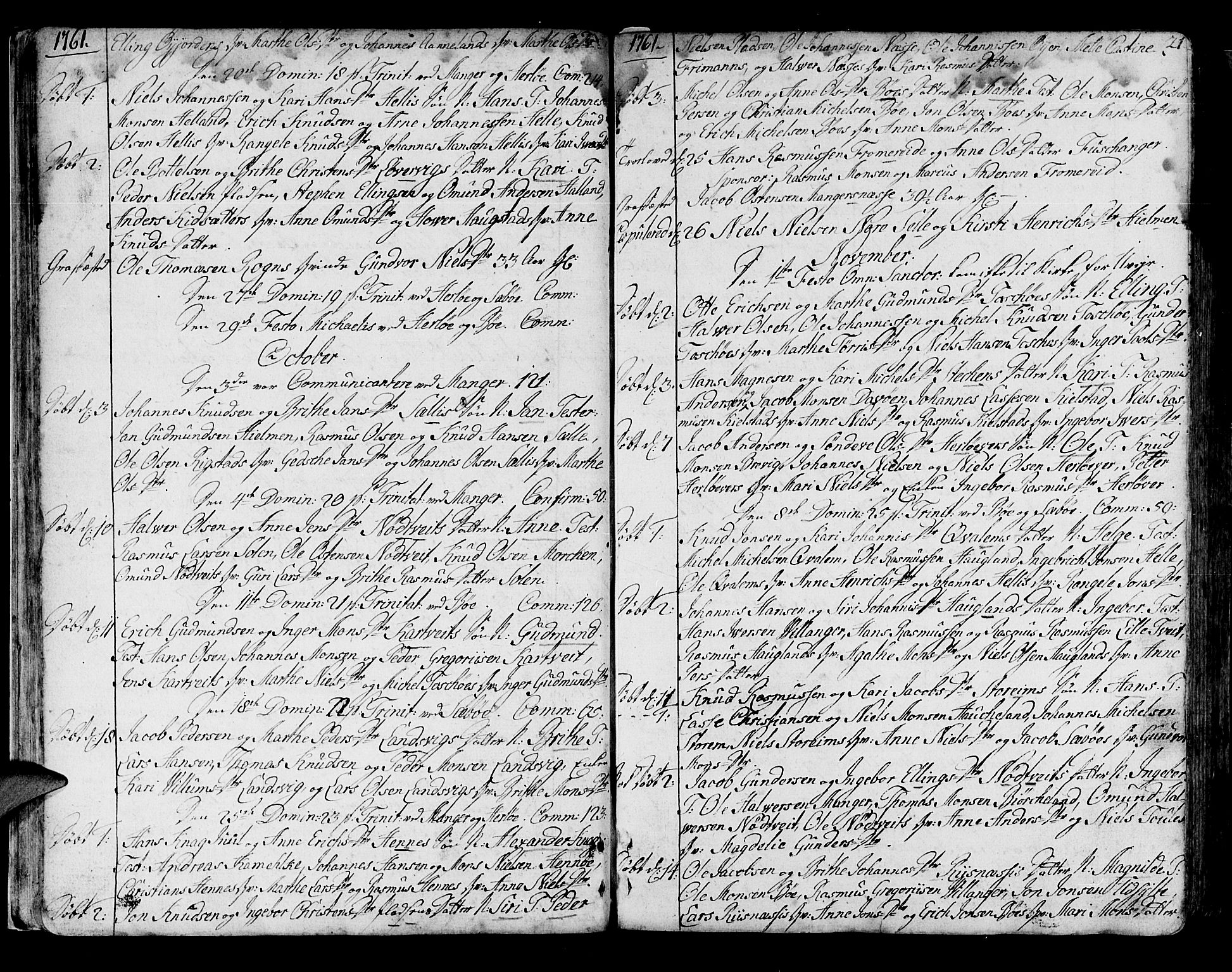 Manger sokneprestembete, SAB/A-76801/H/Haa: Parish register (official) no. A 1, 1759-1791, p. 21