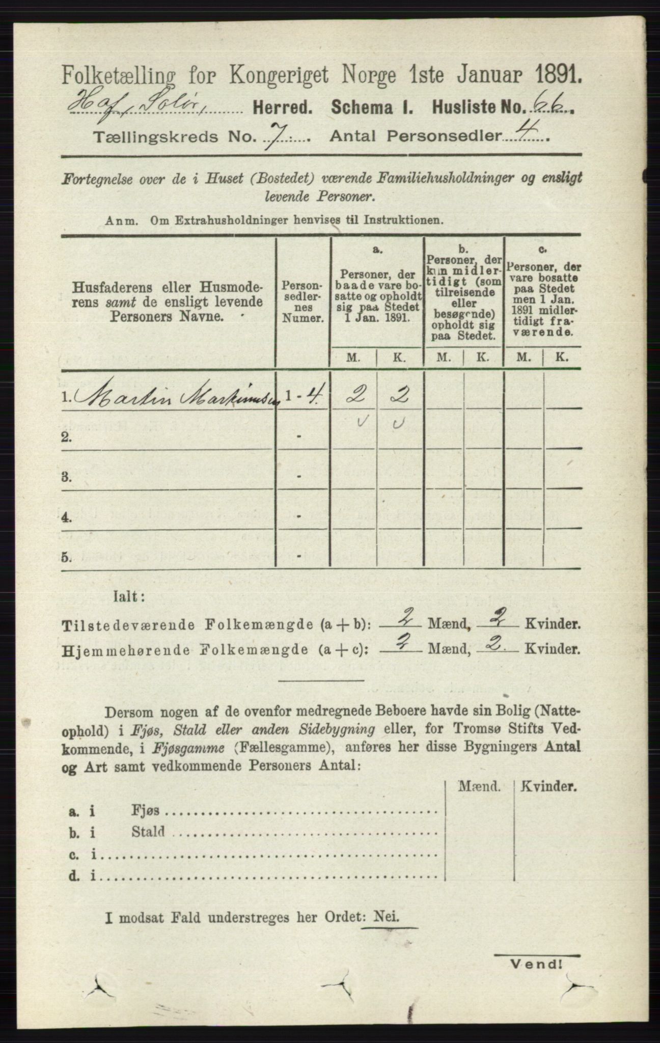 RA, 1891 census for 0424 Hof, 1891, p. 2712