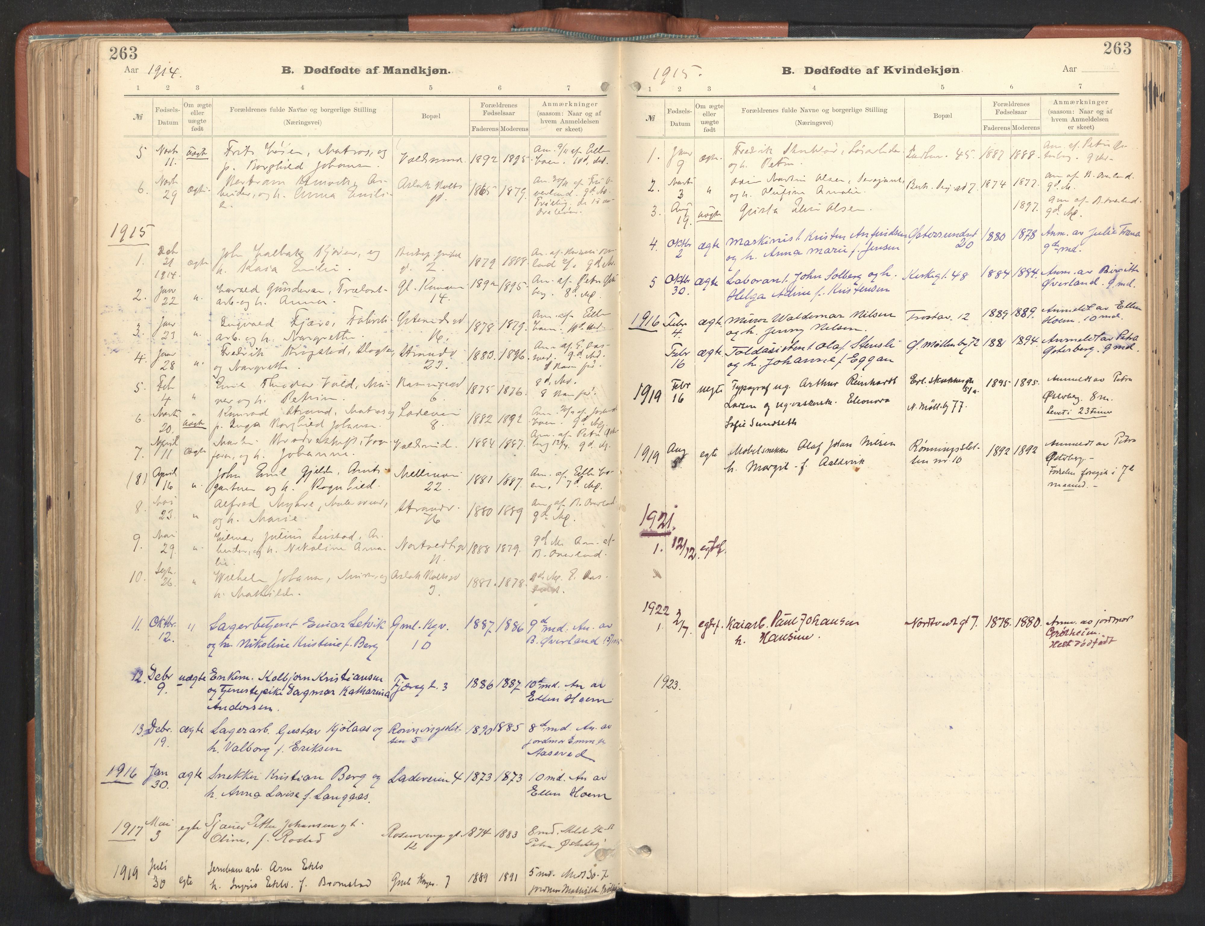 Ministerialprotokoller, klokkerbøker og fødselsregistre - Sør-Trøndelag, SAT/A-1456/605/L0243: Parish register (official) no. 605A05, 1908-1923, p. 263