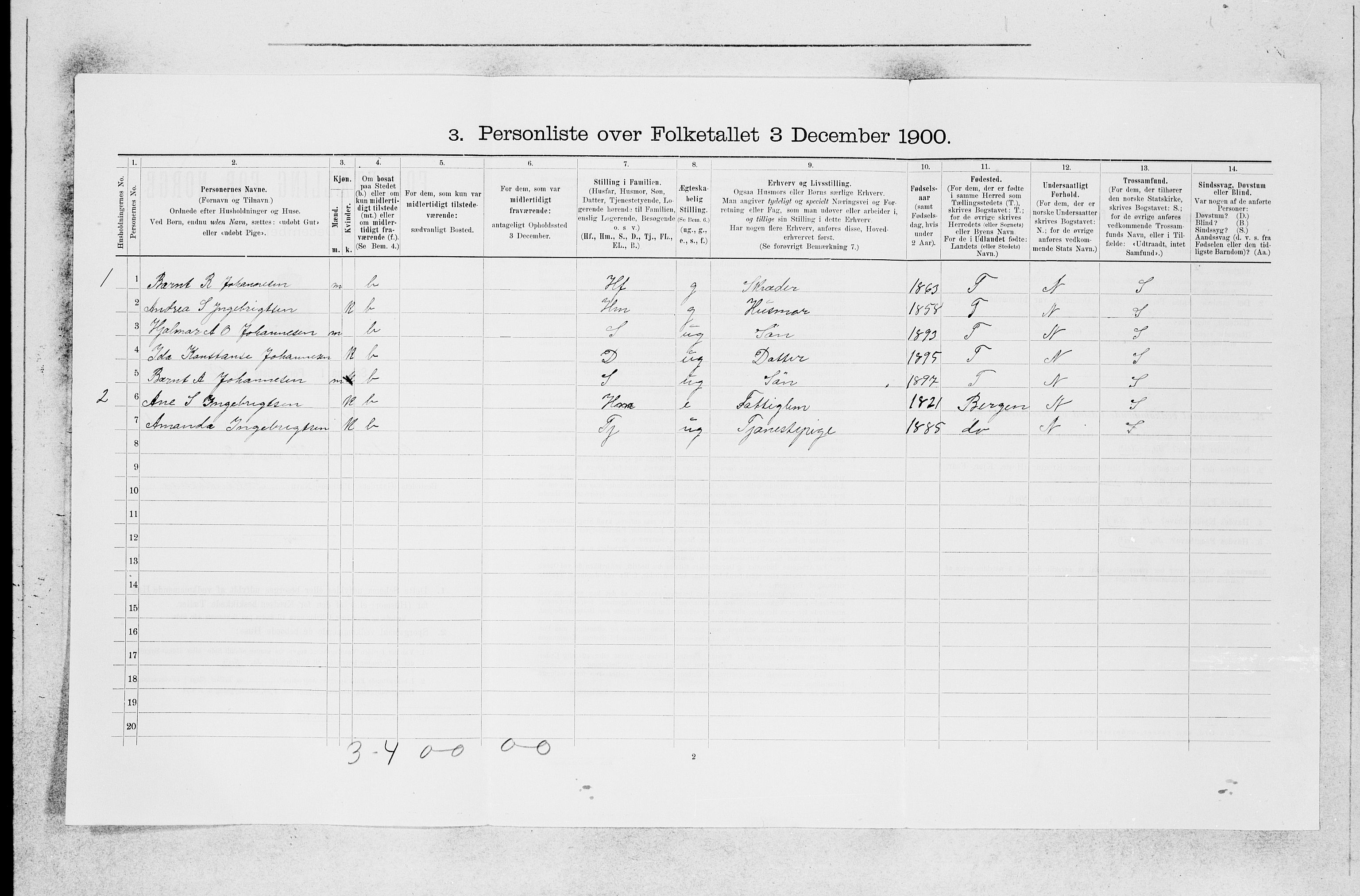 SAB, 1900 census for Hosanger, 1900, p. 348