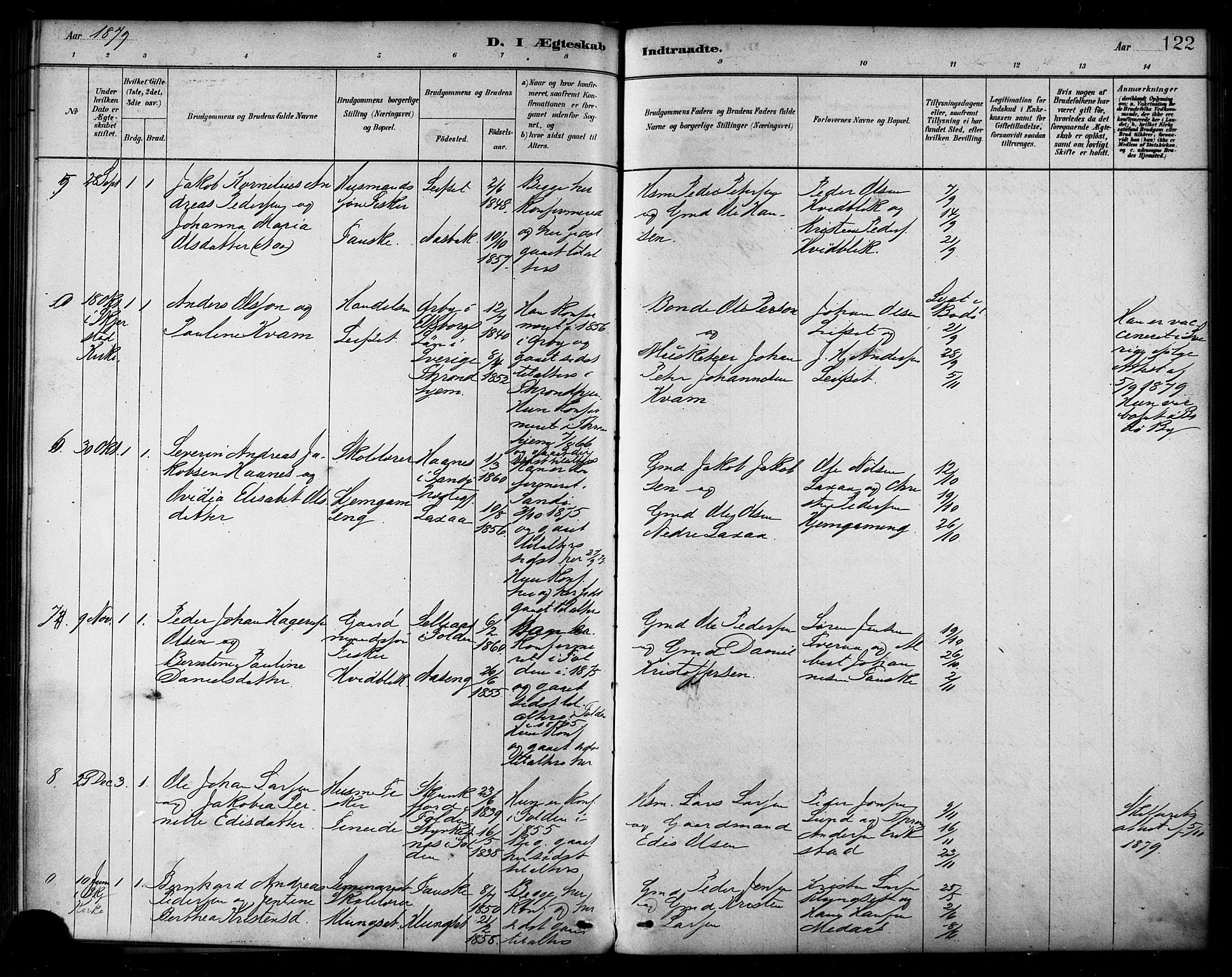 Ministerialprotokoller, klokkerbøker og fødselsregistre - Nordland, AV/SAT-A-1459/849/L0689: Parish register (official) no. 849A01, 1879-1889, p. 122