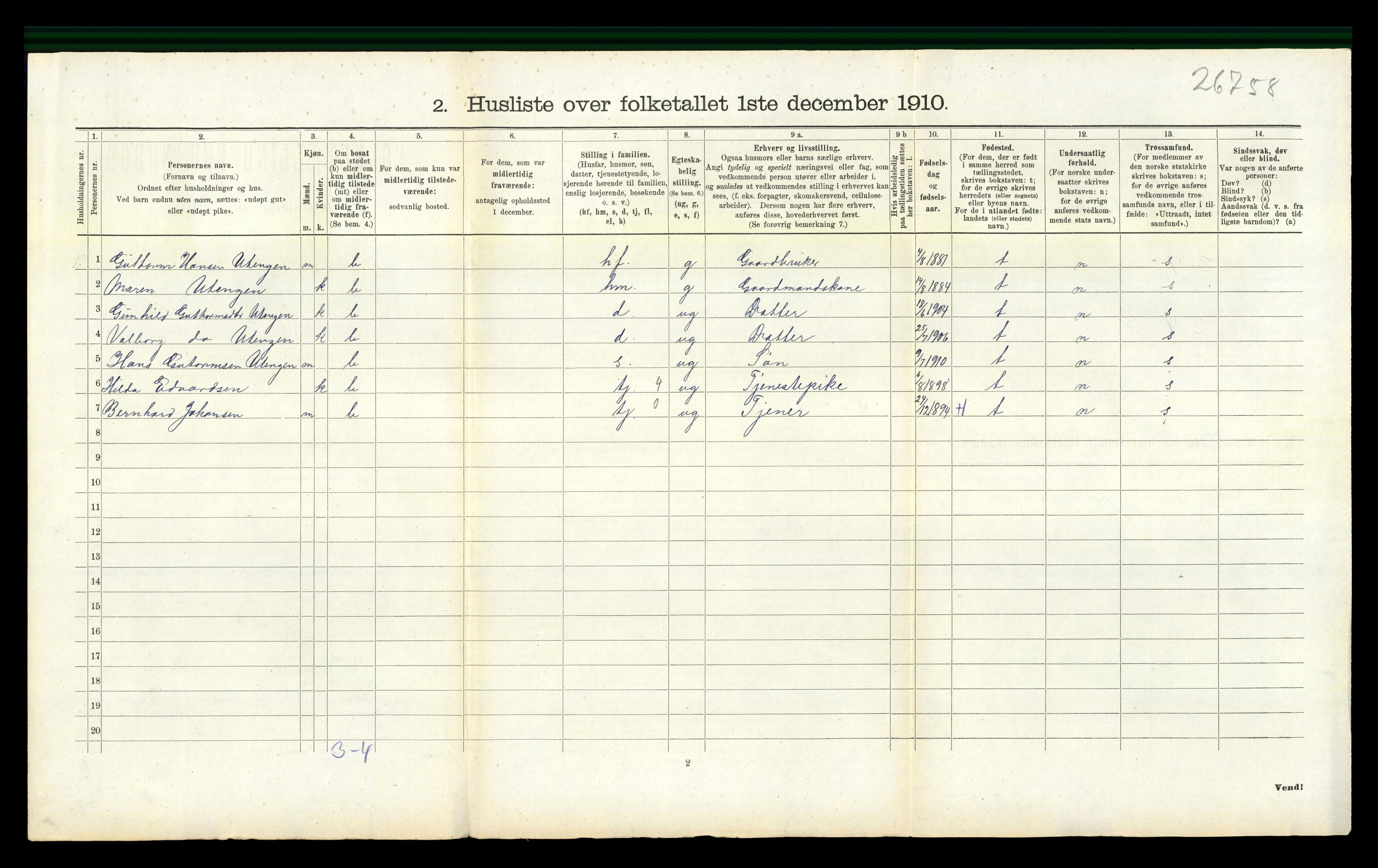 RA, 1910 census for Lier, 1910, p. 1141