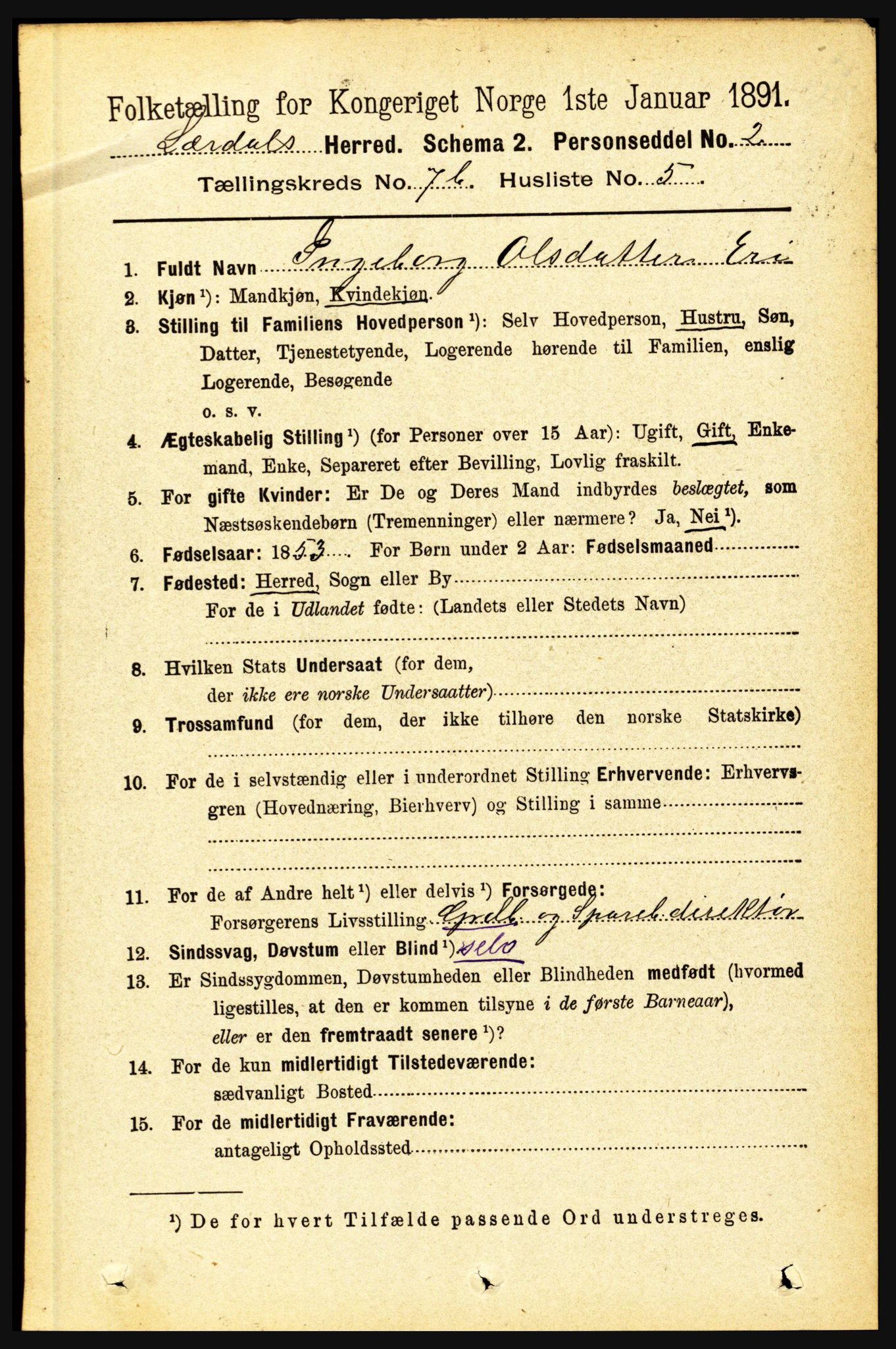 RA, 1891 census for 1422 Lærdal, 1891, p. 1160