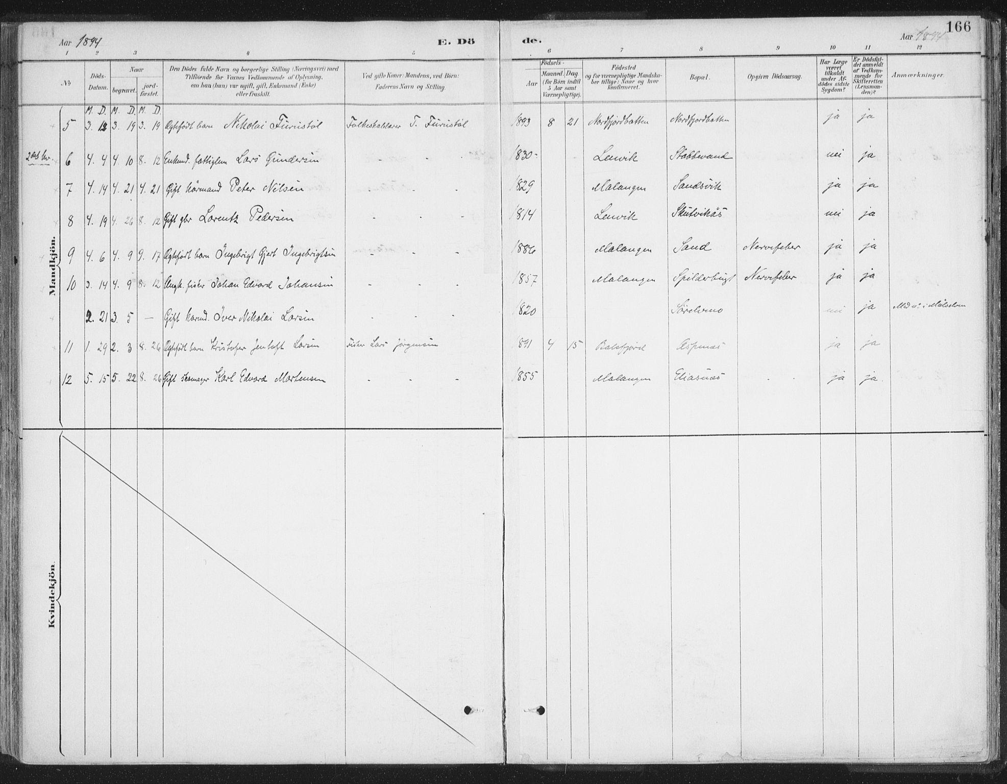 Balsfjord sokneprestembete, SATØ/S-1303/G/Ga/L0007kirke: Parish register (official) no. 7, 1887-1909, p. 166