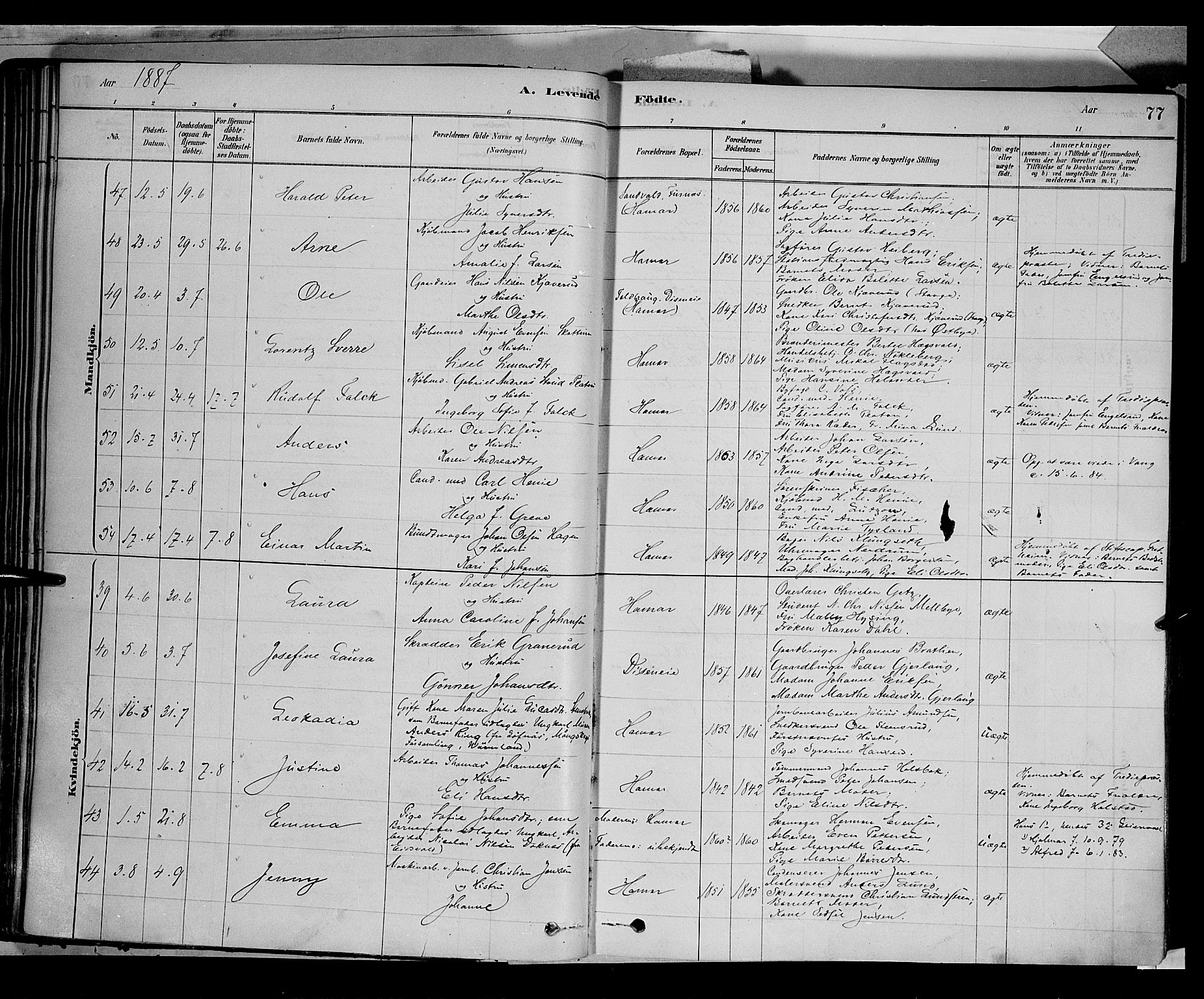 Vang prestekontor, Hedmark, AV/SAH-PREST-008/H/Ha/Haa/L0016: Parish register (official) no. 16, 1878-1889, p. 77