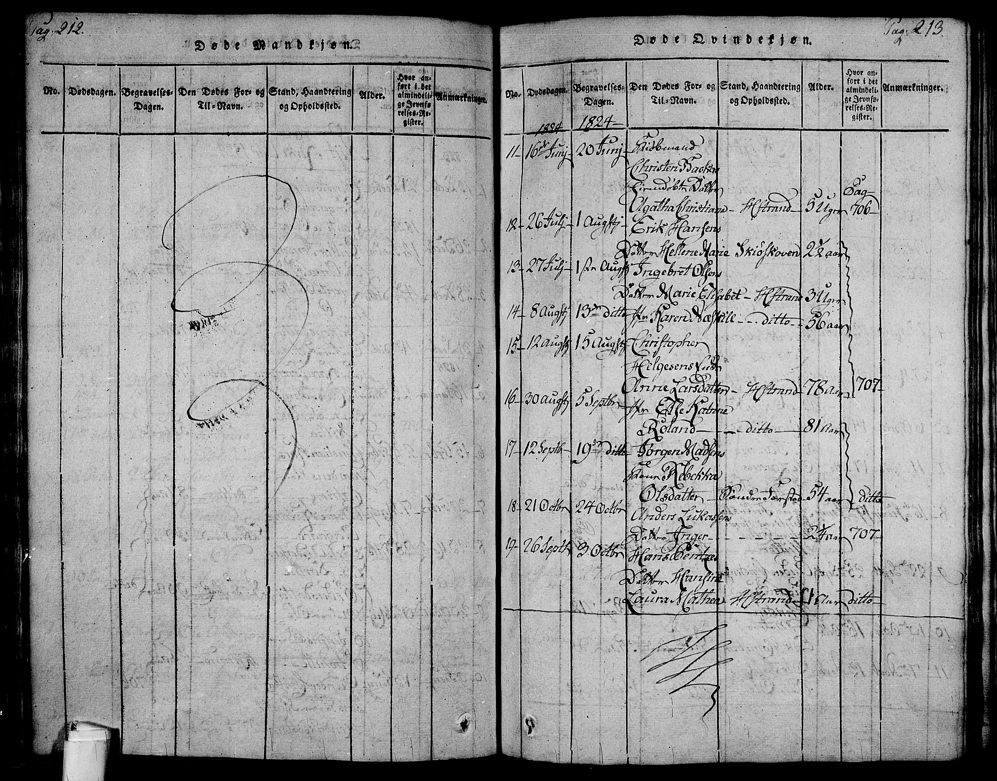 Holmestrand kirkebøker, AV/SAKO-A-346/F/Fa/L0001: Parish register (official) no. 1, 1814-1840, p. 212-213