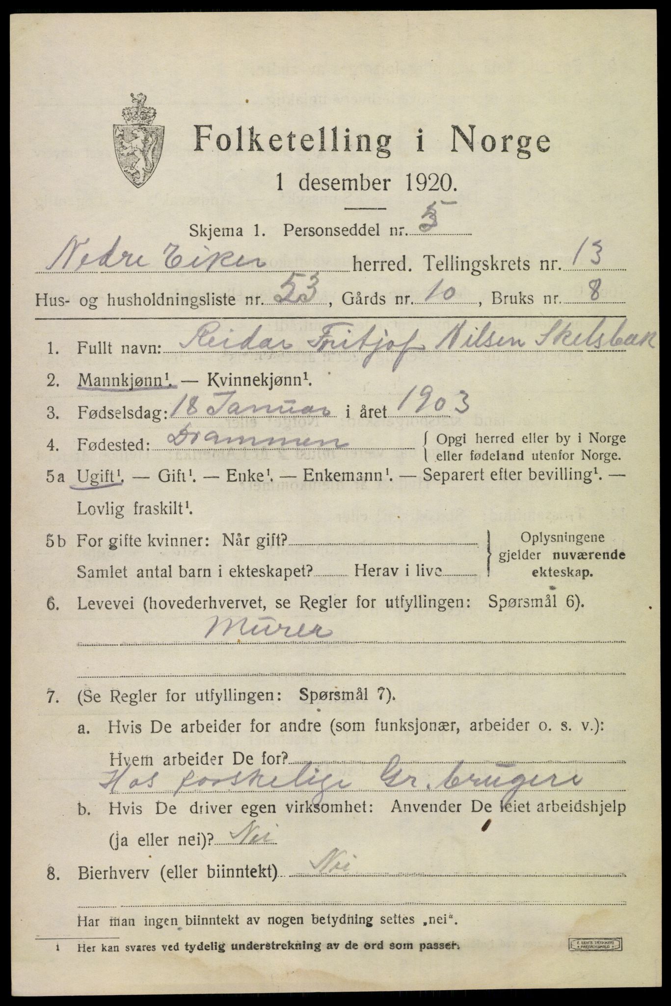 SAKO, 1920 census for Nedre Eiker, 1920, p. 15477