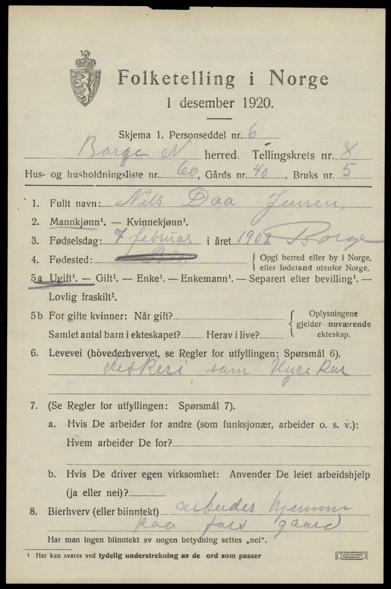 SAT, 1920 census for Borge, 1920, p. 8025