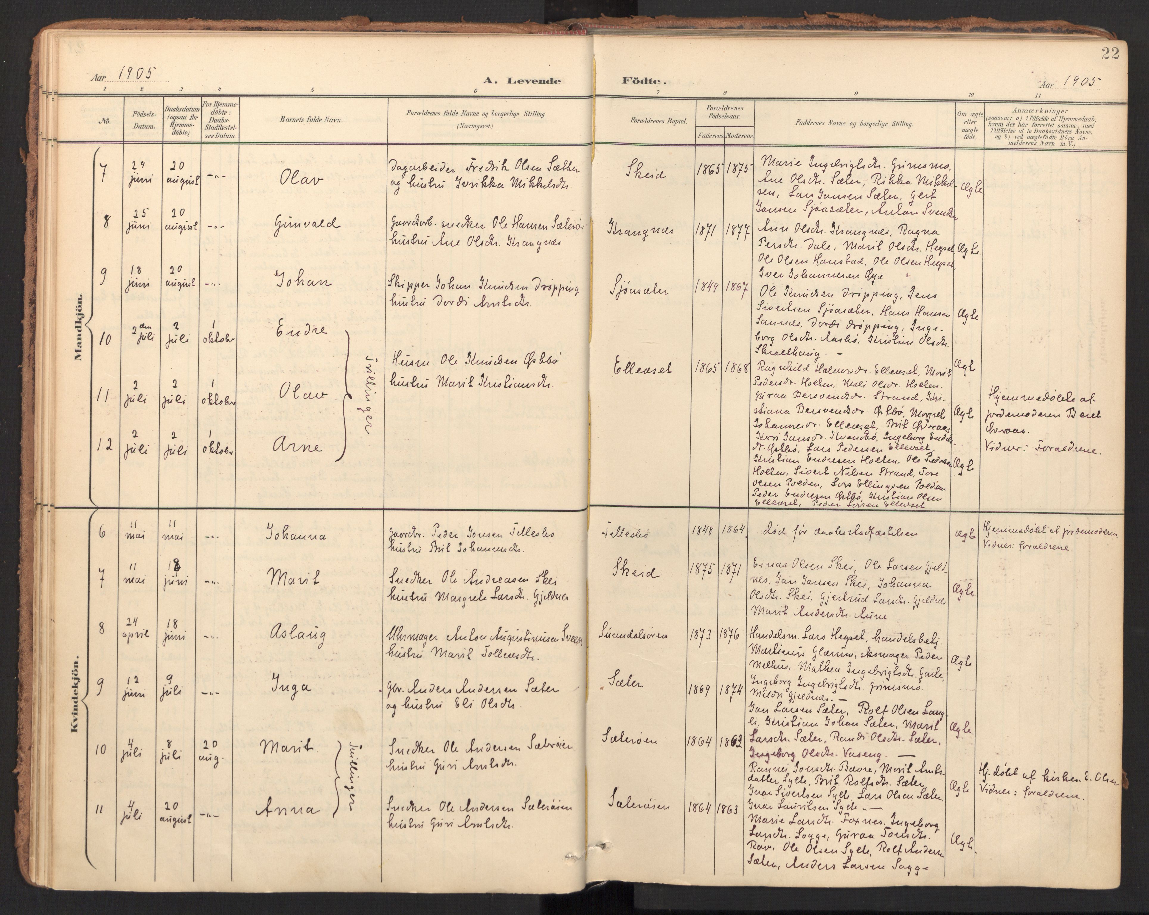 Ministerialprotokoller, klokkerbøker og fødselsregistre - Møre og Romsdal, AV/SAT-A-1454/596/L1057: Parish register (official) no. 596A02, 1900-1917, p. 22