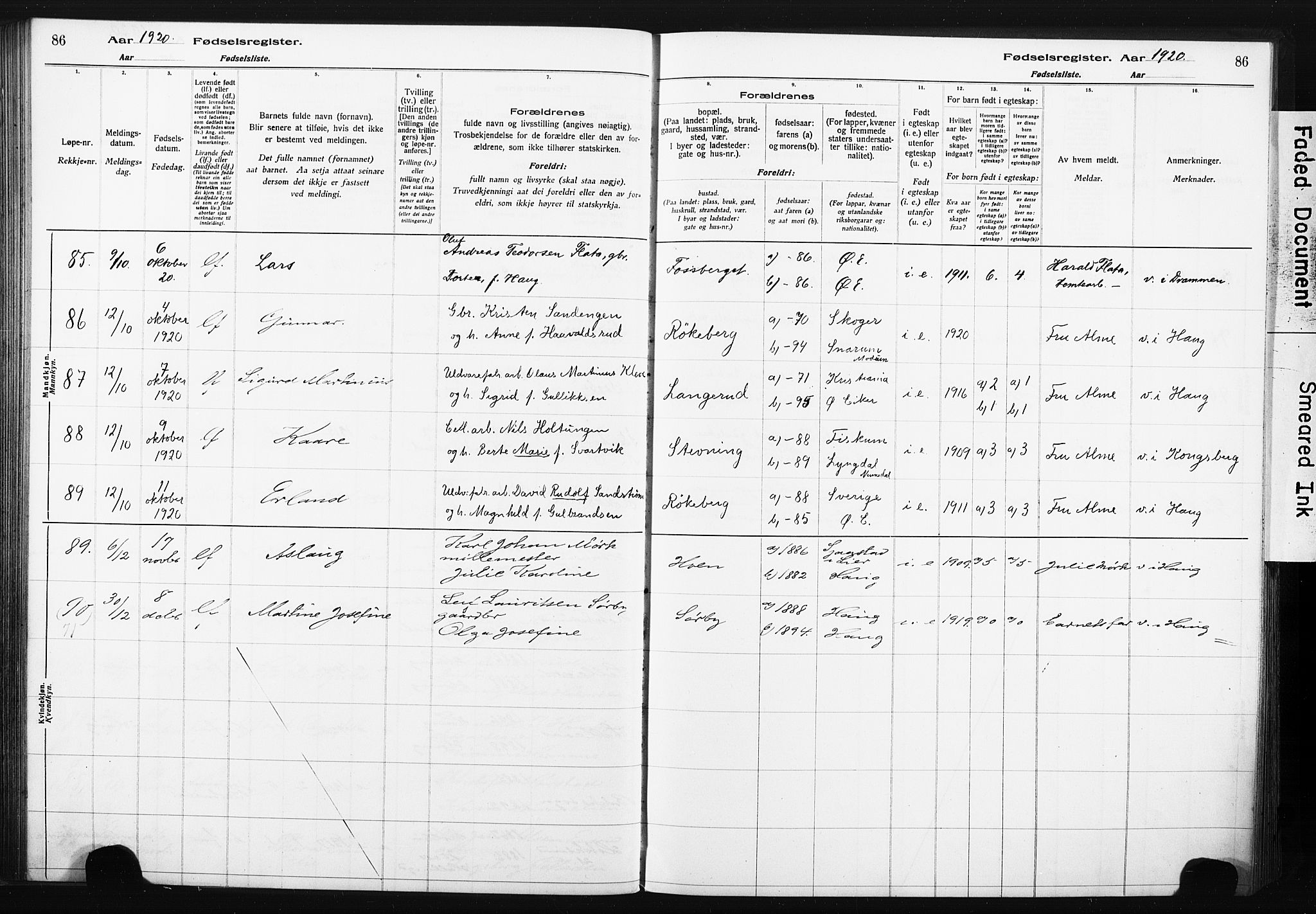 Eiker kirkebøker, AV/SAKO-A-4/J/Ja/L0001: Birth register no. 1, 1916-1927, p. 86