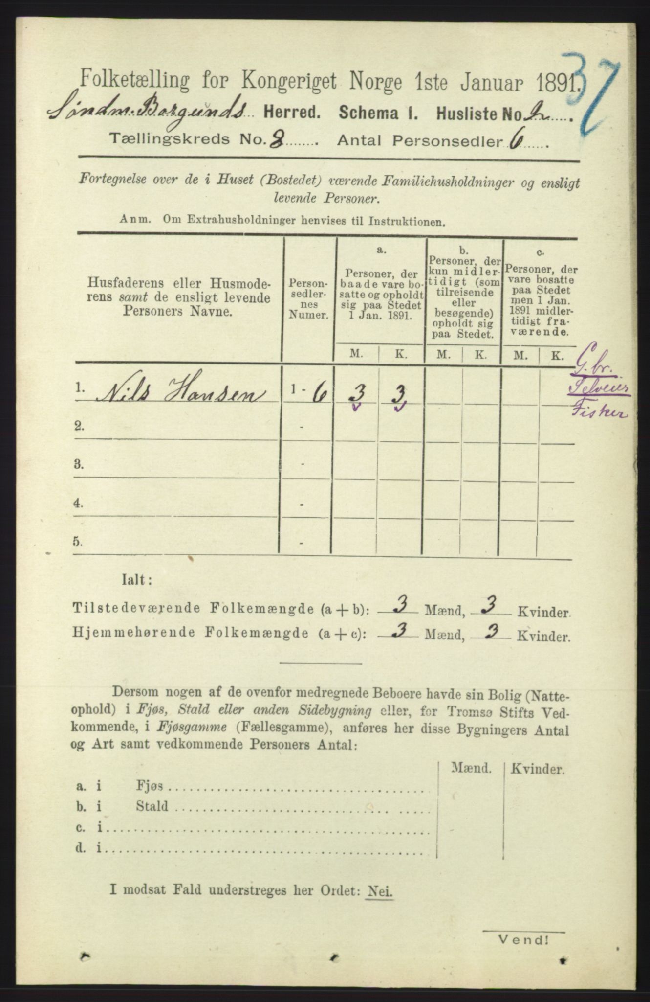 RA, 1891 census for 1531 Borgund, 1891, p. 2108