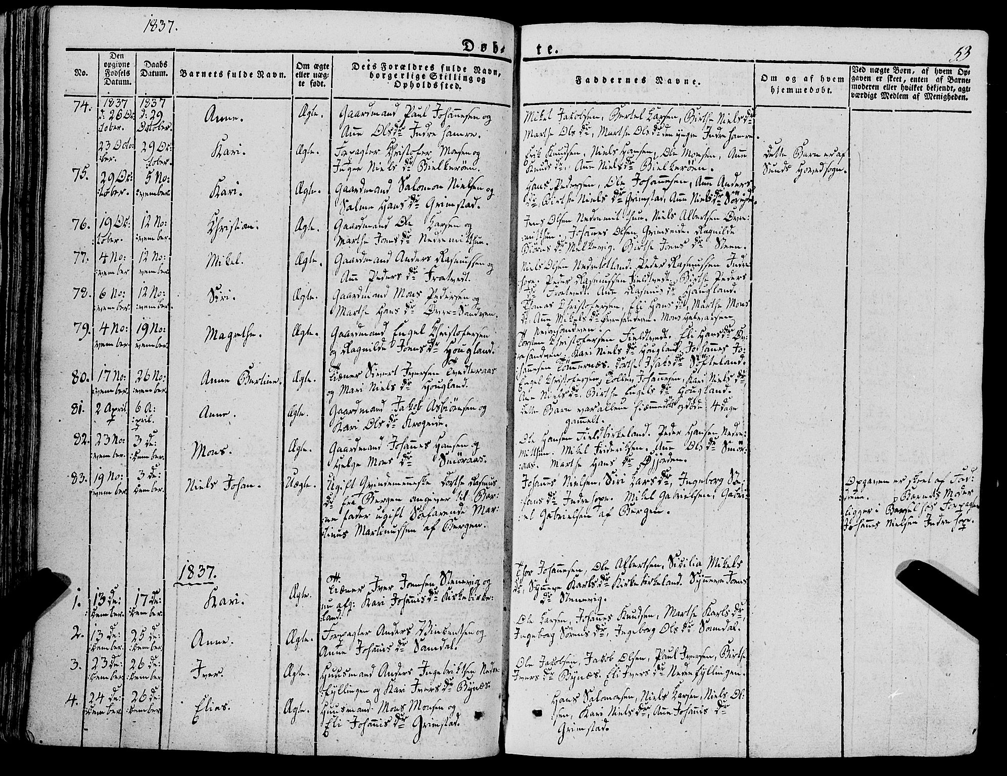 Fana Sokneprestembete, SAB/A-75101/H/Haa/Haaa/L0008: Parish register (official) no. A 8, 1829-1851, p. 53